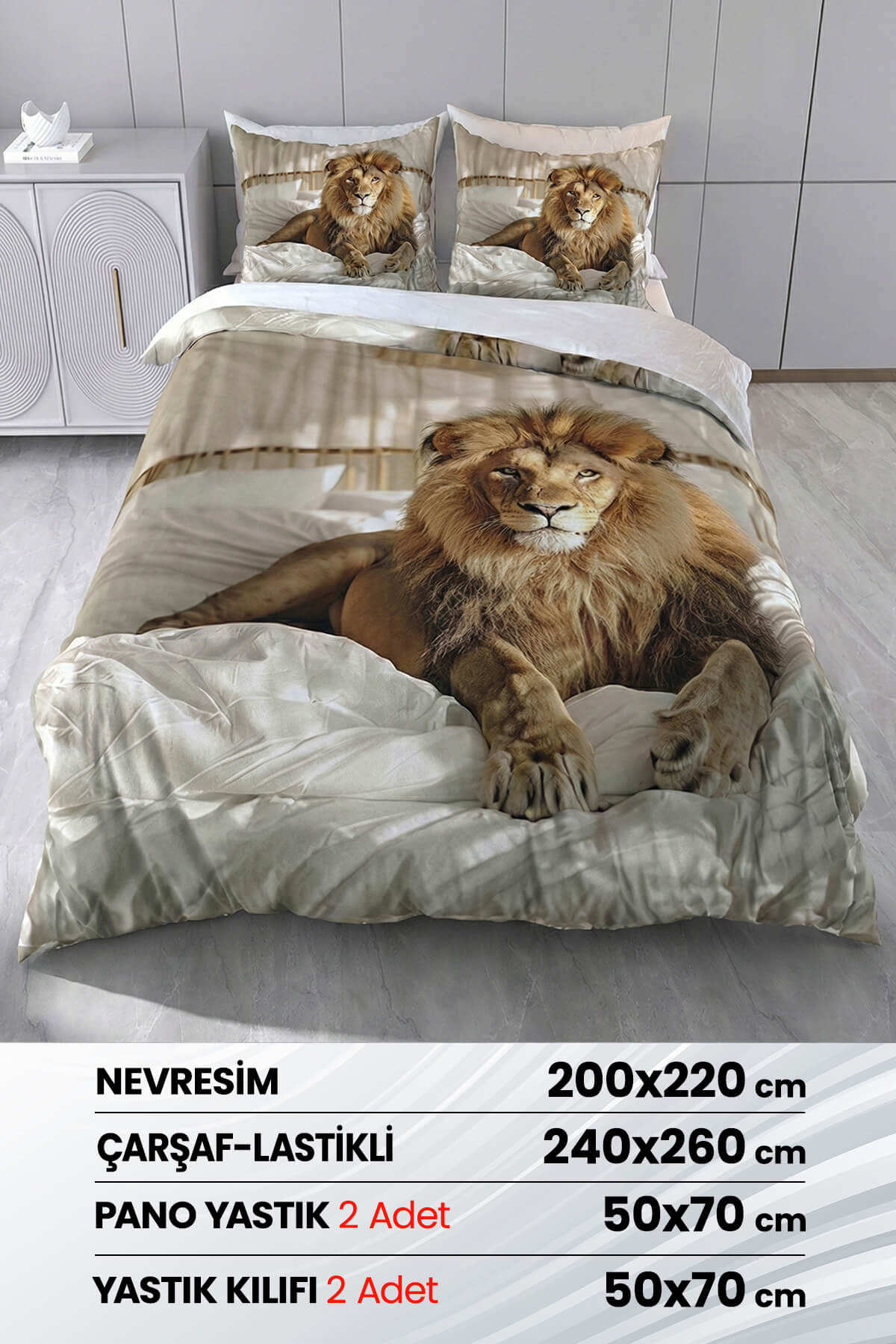 Çift Kişilik 3D Baskılı %100 Pamuk Saten 6 Parça Nevresim Takımı