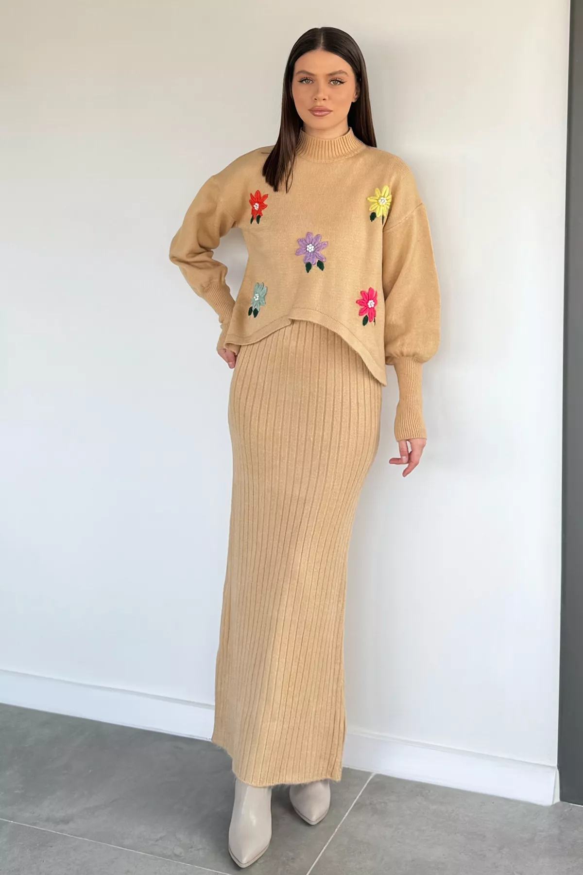 Çiçekli Tesettür İkili Takım