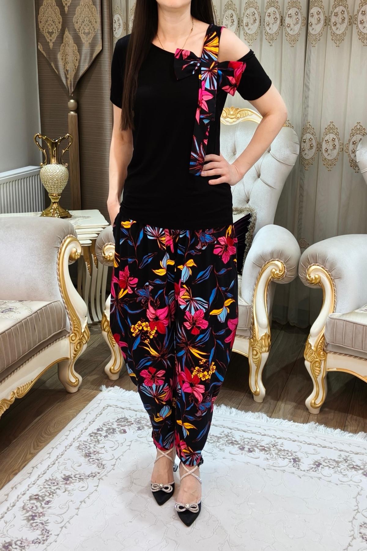 Desenli Kadın Şalvar Takımı 2 Parça