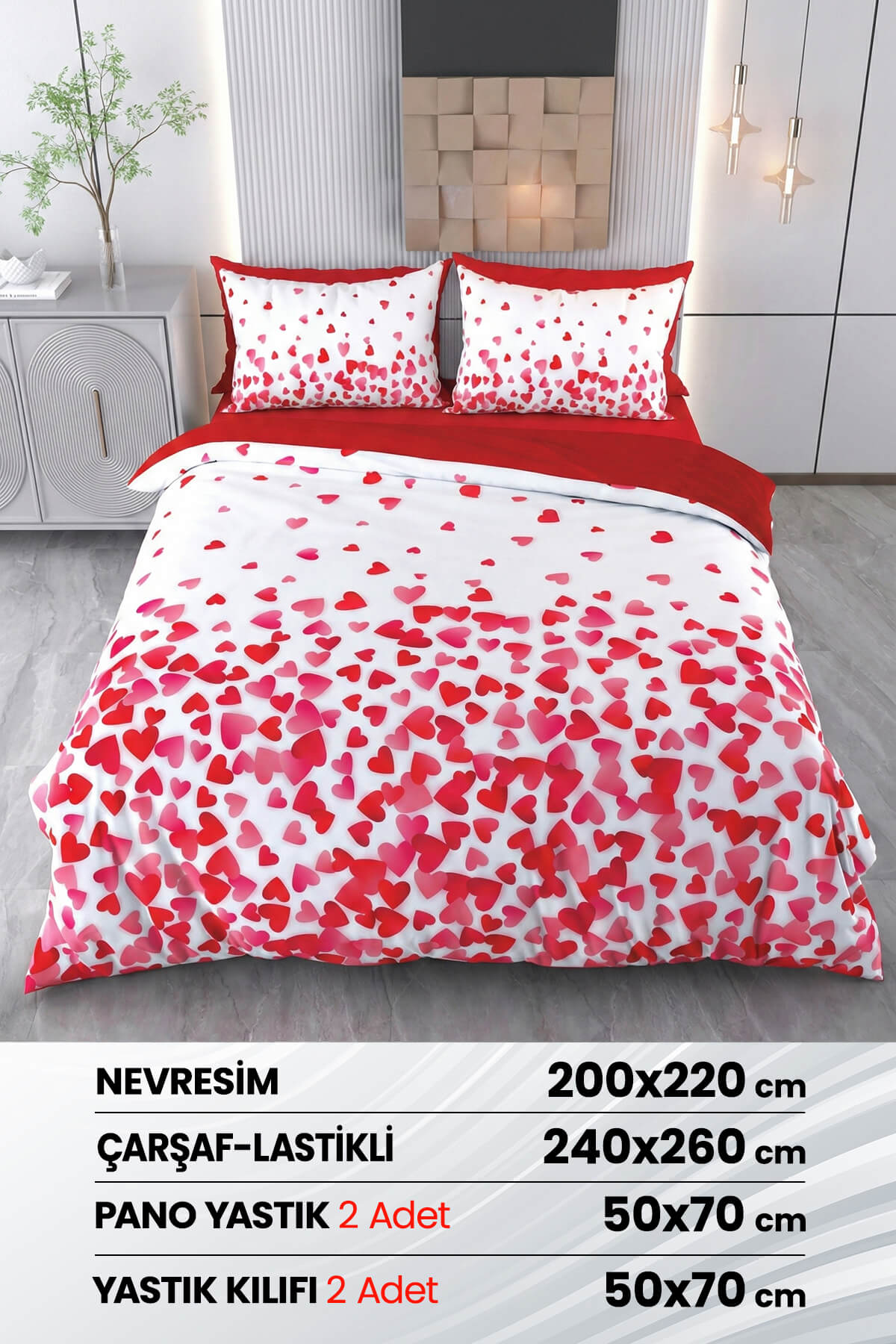 Çift Kişilik 3D Baskılı %100 Pamuk Saten 6 Parça Nevresim Takımı