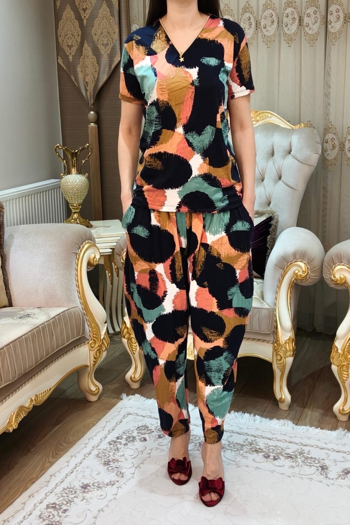 Desenli Kadın Şalvar Takımı 2 Parça