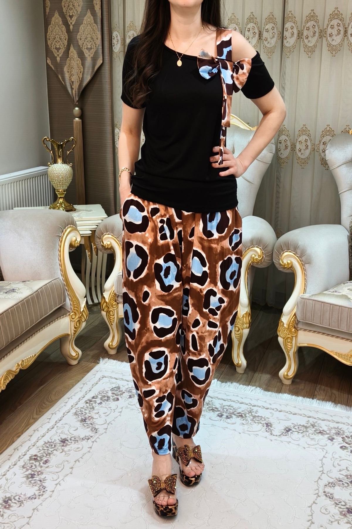 Desenli Kadın Şalvar Takımı 2 Parça