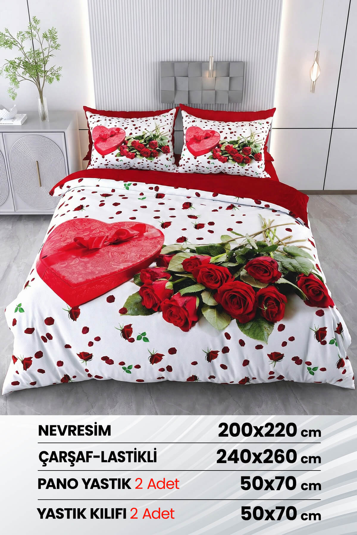 Çift Kişilik 3D Baskılı %100 Pamuk Saten 6 Parça Nevresim Takımı