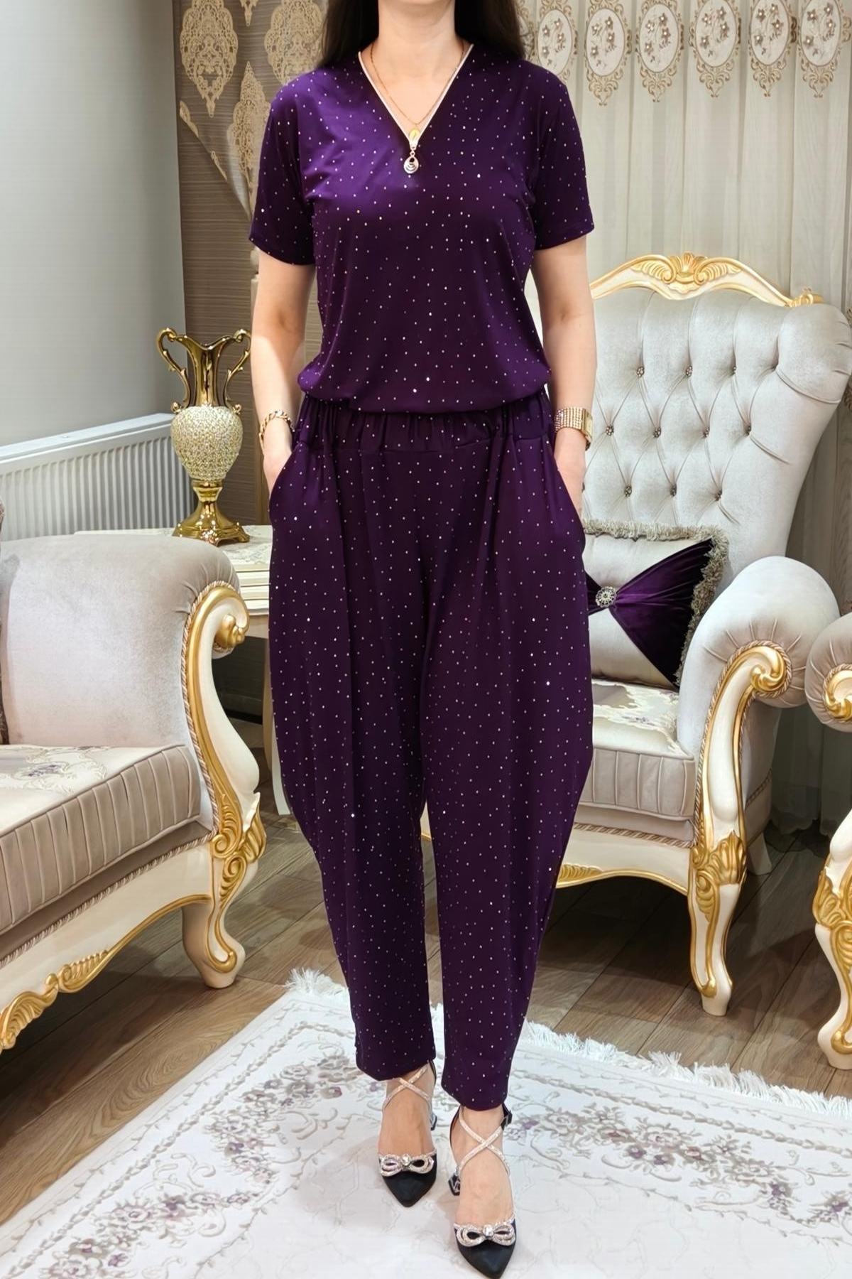 Taşlı Simli Kadın Şalvar Takımı 2 Parça