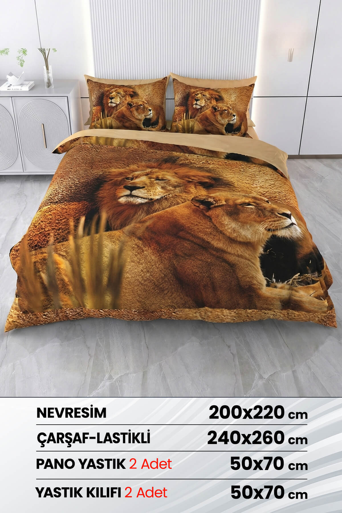 Çift Kişilik 3D Baskılı %100 Pamuk Saten 6 Parça Nevresim Takımı