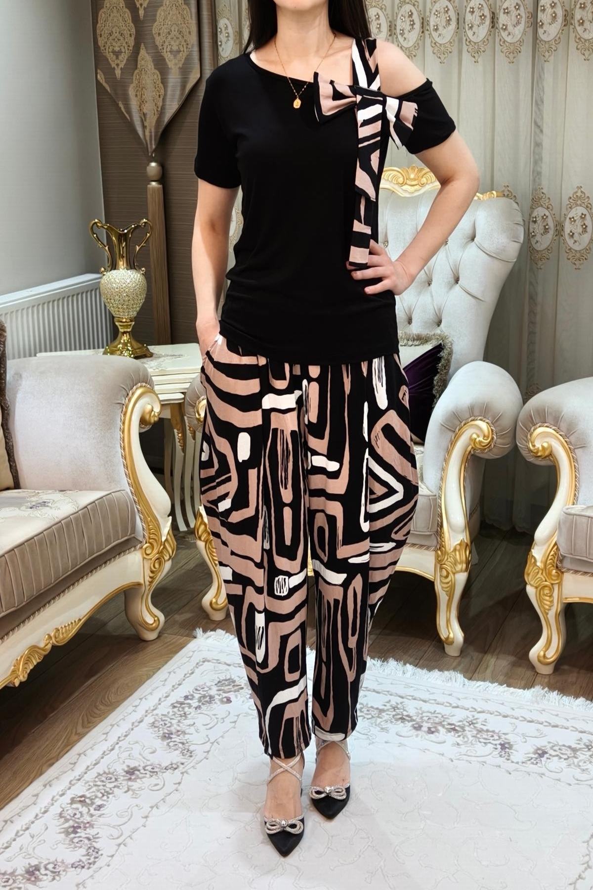 Desenli Kadın Şalvar Takımı 2 Parça