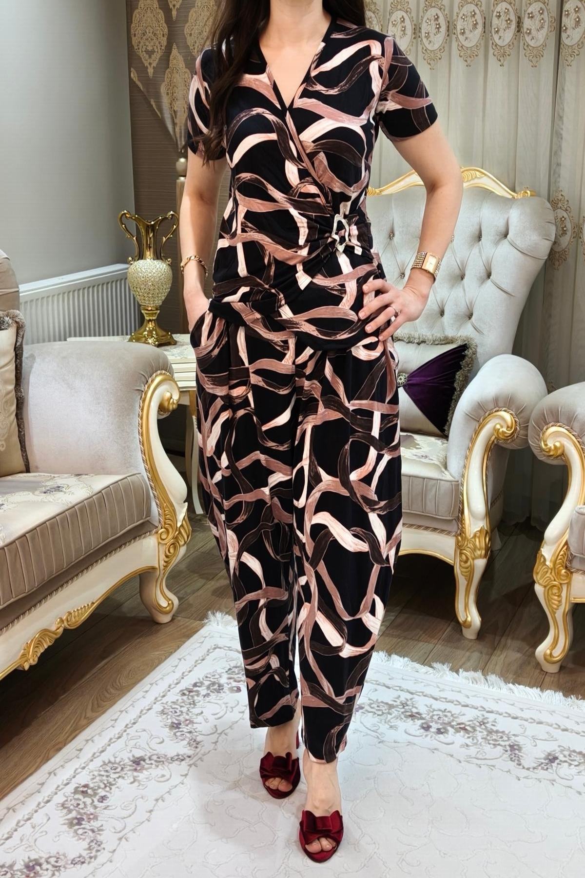 Desenli Kadın Şalvar Takımı 2 Parça