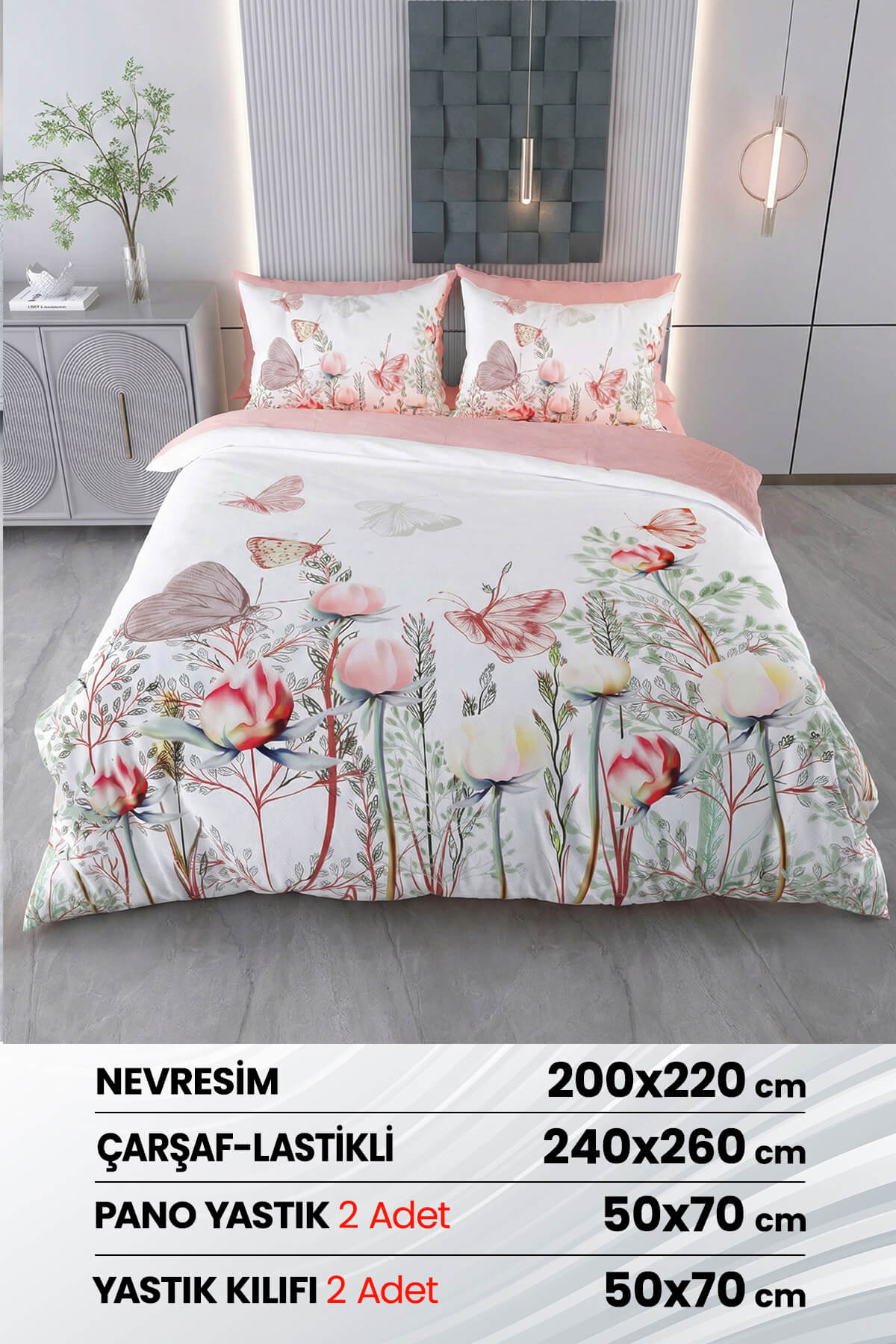 Çift Kişilik 3D Baskılı %100 Pamuk Saten 6 Parça Nevresim Takımı