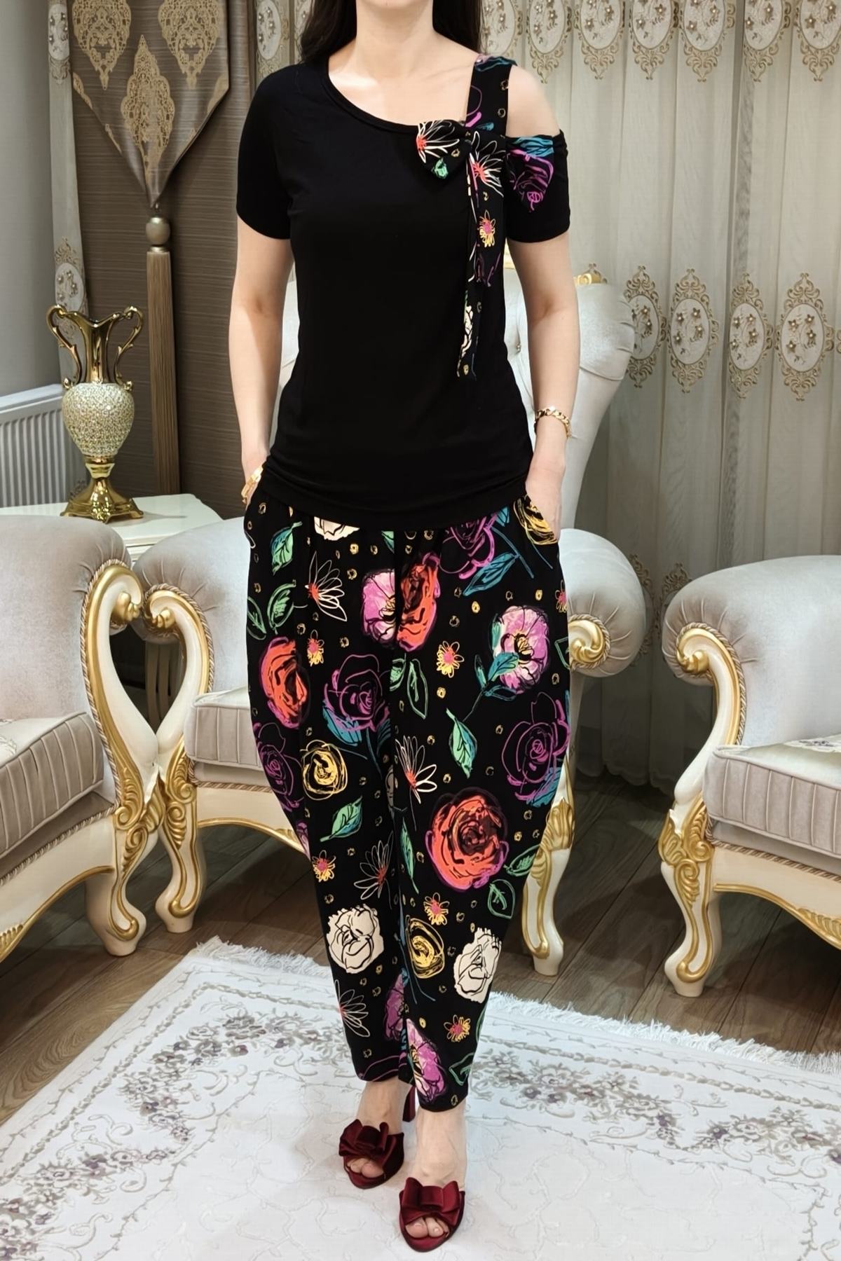 Desenli Kadın Şalvar Takımı 2 Parça