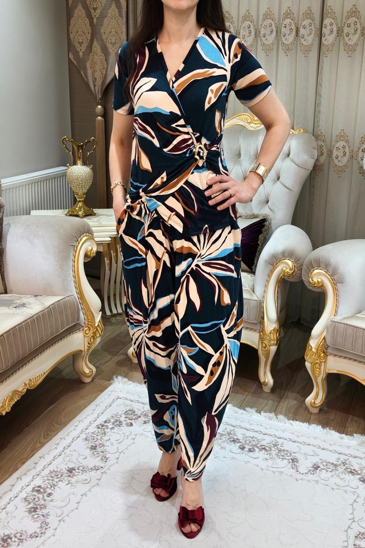 Desenli Kadın Şalvar Takımı 2 Parça