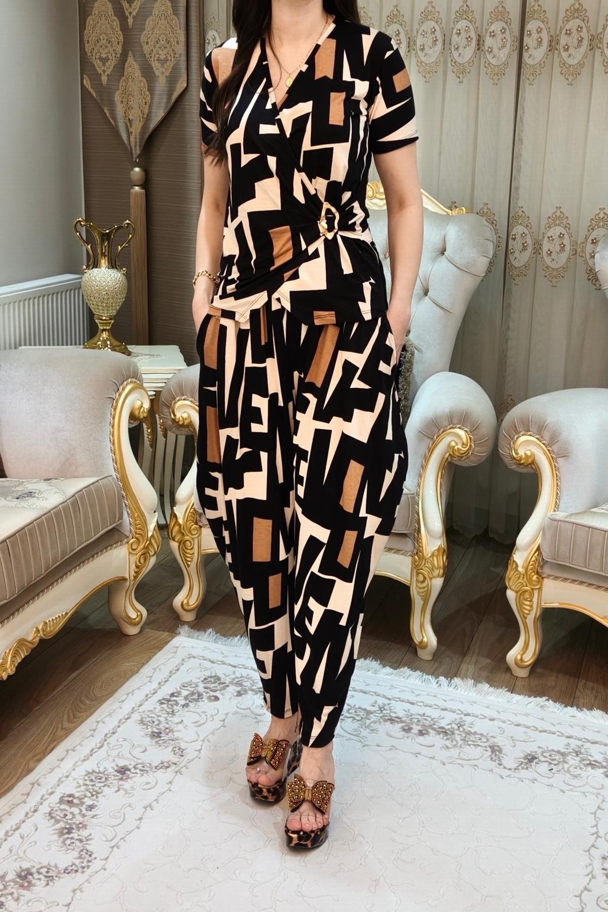 Desenli Kadın Şalvar Takımı 2 Parça