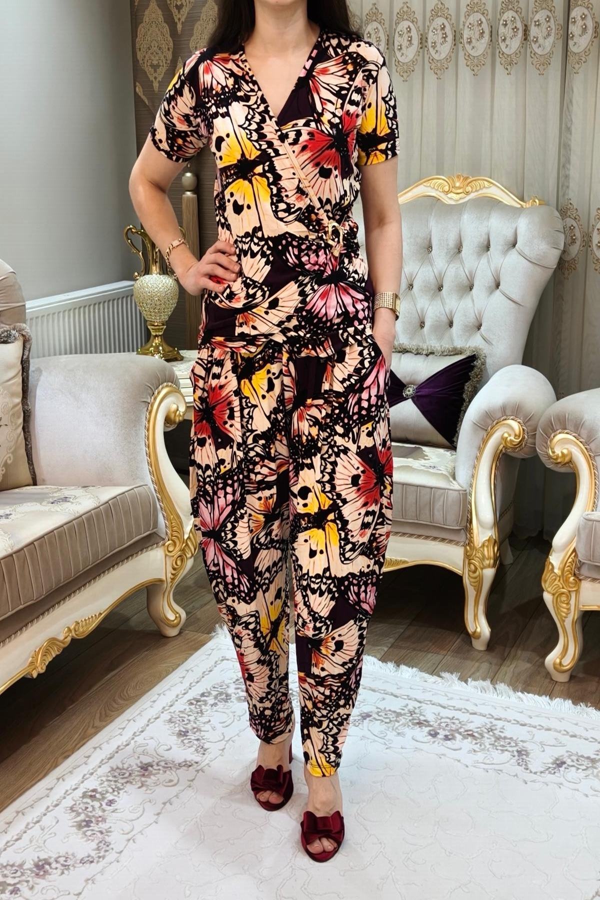 Desenli Kadın Şalvar Takımı 2 Parça