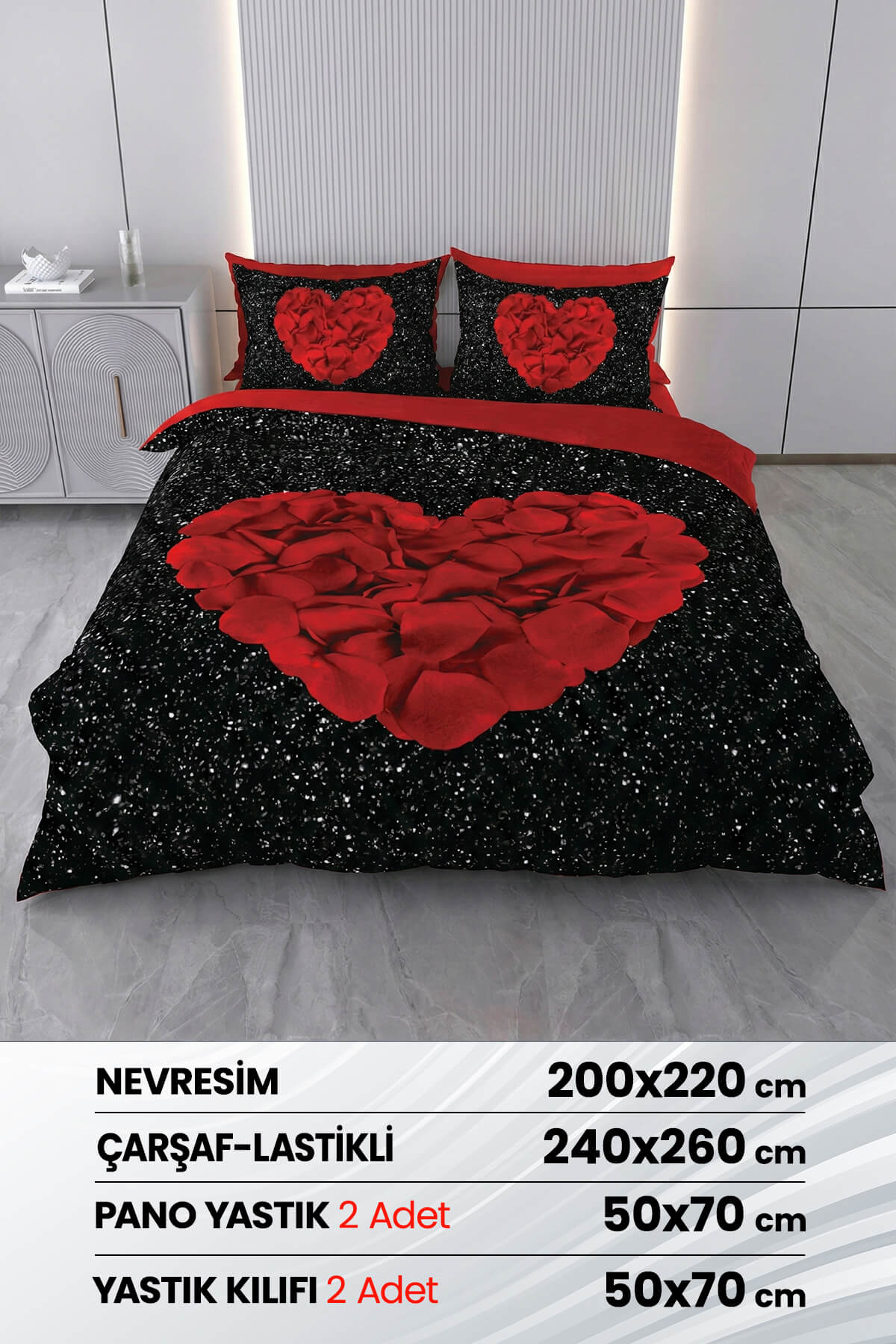 Çift Kişilik 3D Baskılı %100 Pamuk Saten 6 Parça Nevresim Takımı