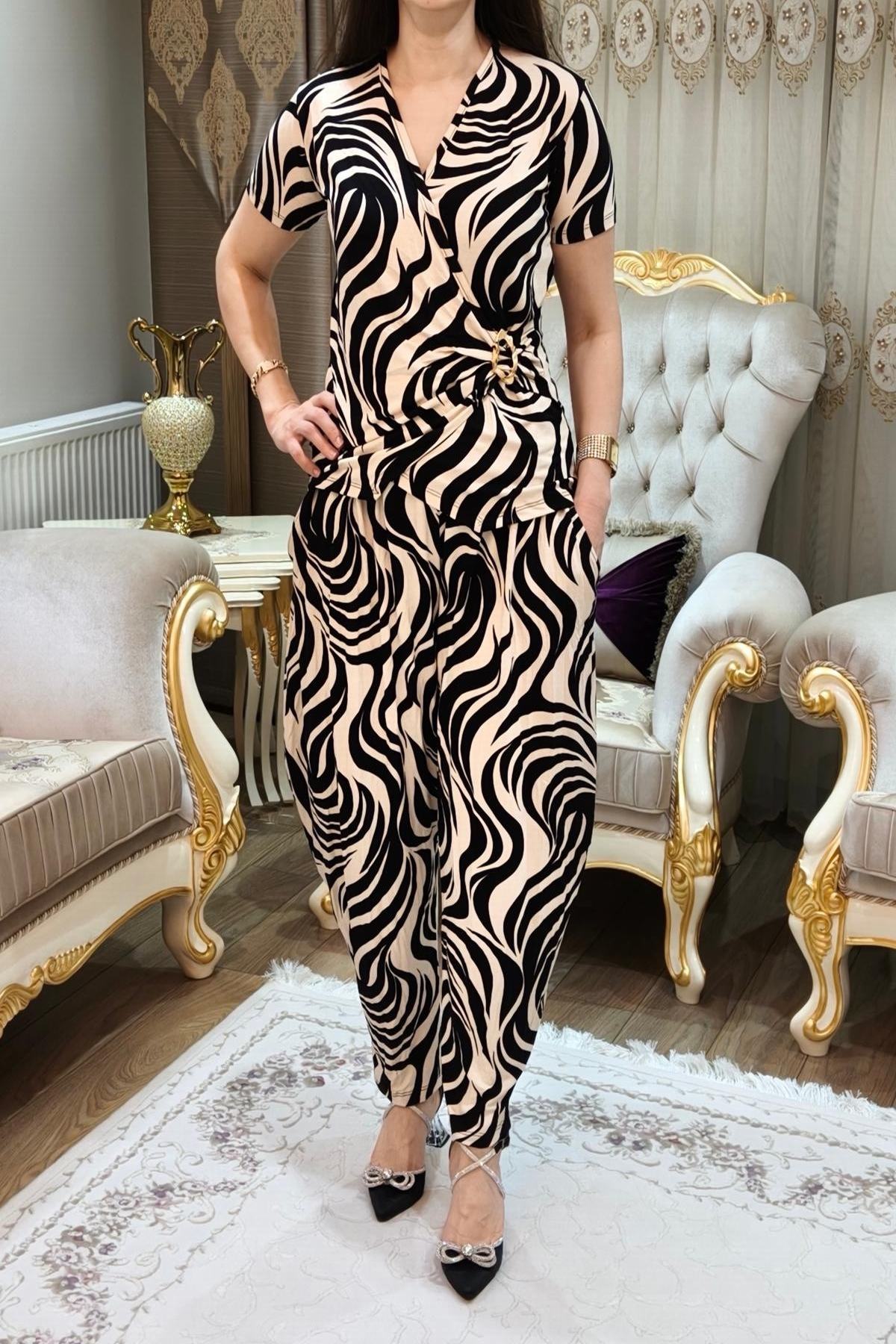 Desenli Kadın Şalvar Takımı 2 Parça