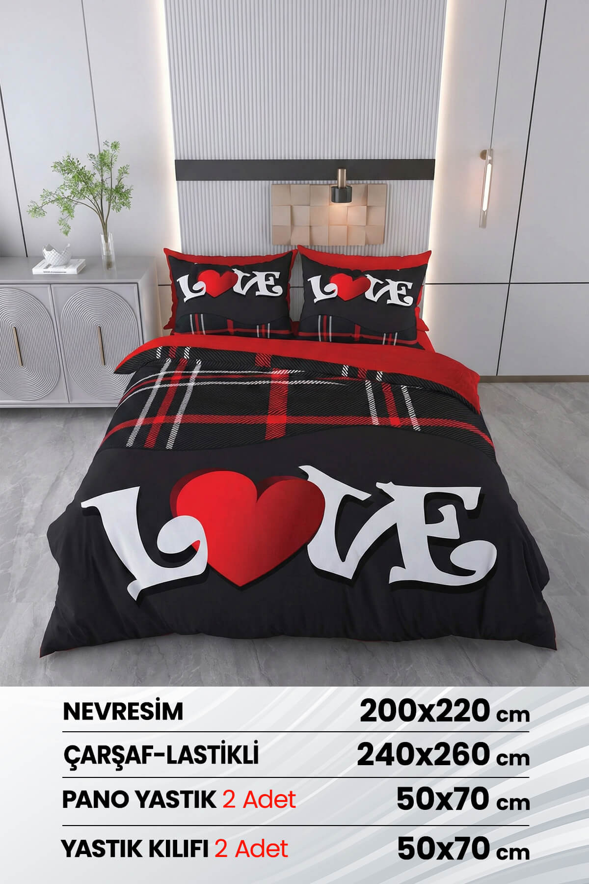 Çift Kişilik 3D Baskılı %100 Pamuk Saten 6 Parça Nevresim Takımı