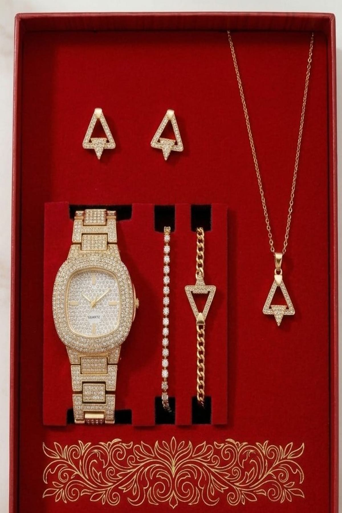 Kutulu Kadın Kol Saati Seti