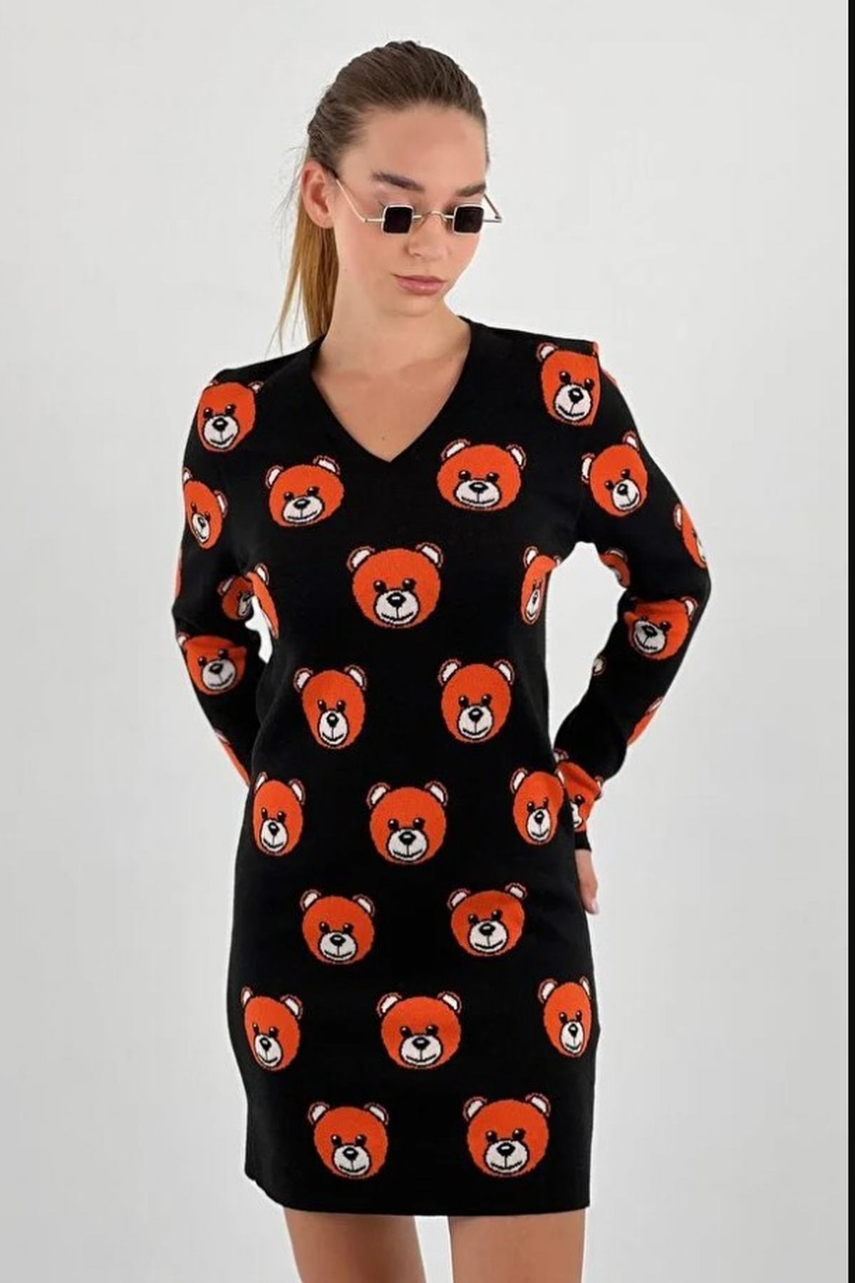 Ayıcık Desenli Kadın Elbise