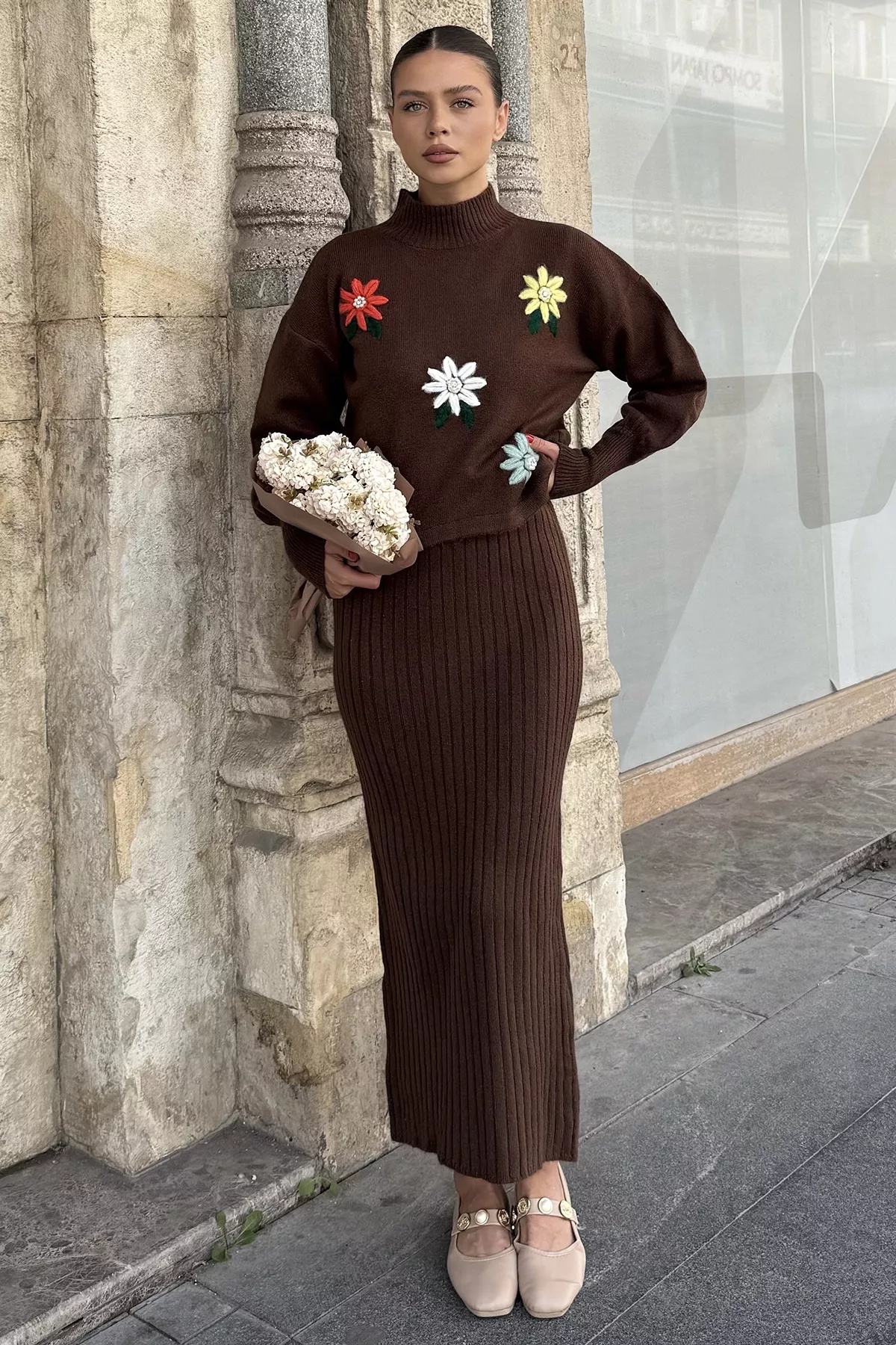 Çiçekli Tesettür İkili Takım