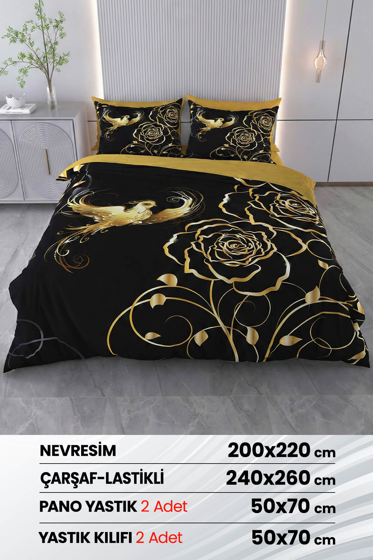 Çift Kişilik 3D Baskılı %100 Pamuk Saten 6 Parça Nevresim Takımı