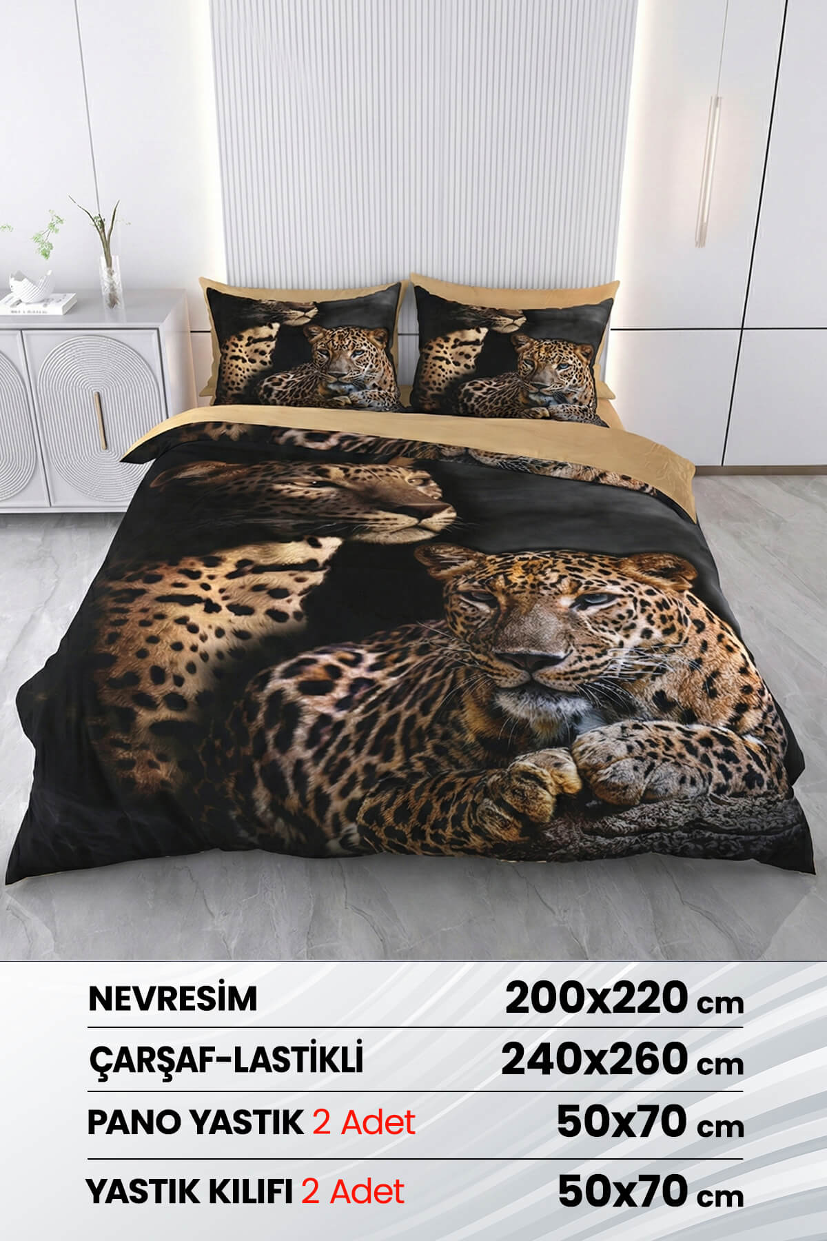 Çift Kişilik 3D Baskılı %100 Pamuk Saten 6 Parça Nevresim Takımı