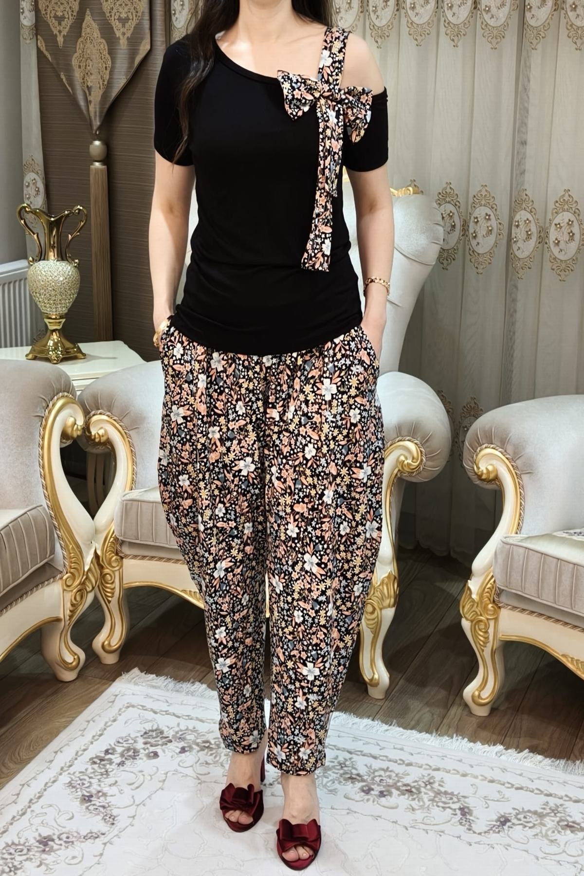 Desenli Kadın Şalvar Takımı 2 Parça