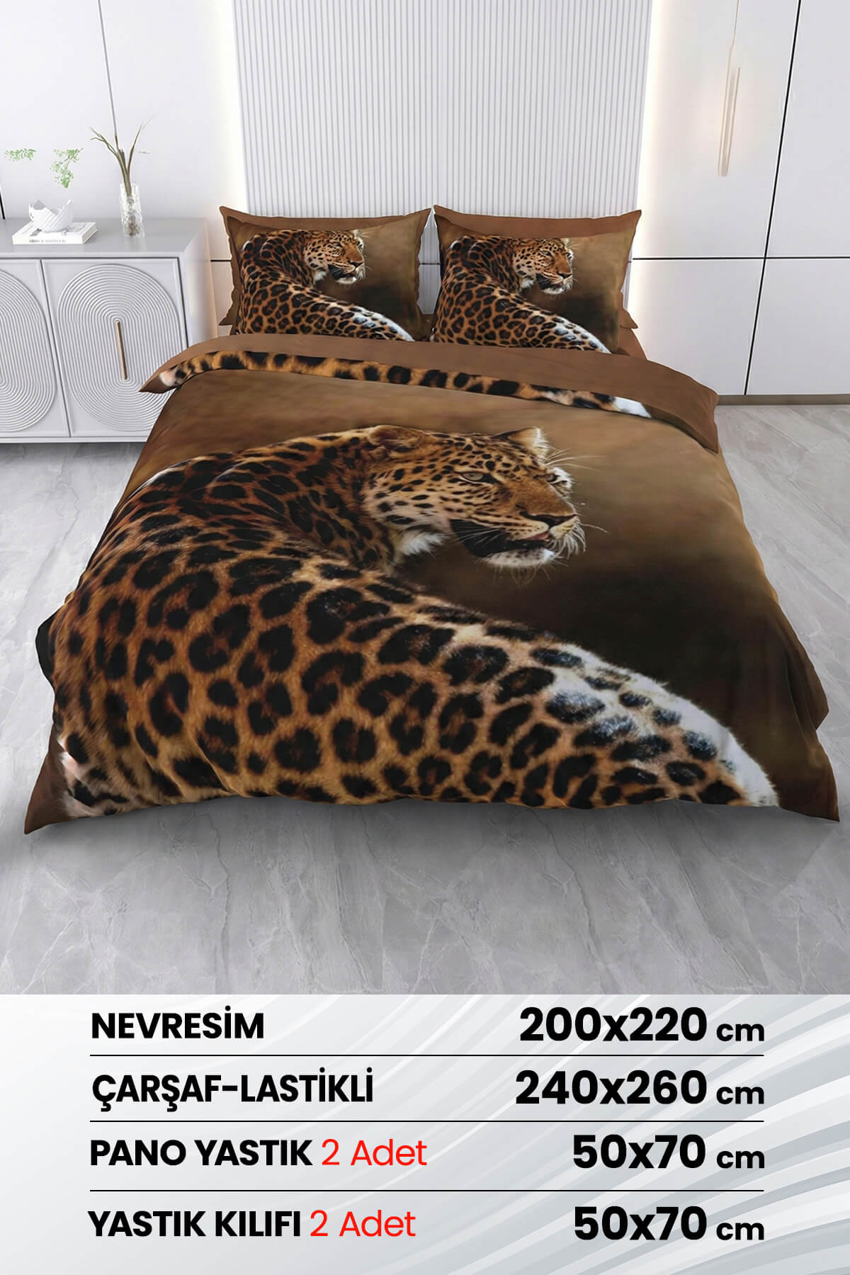 Çift Kişilik 3D Baskılı %100 Pamuk Saten 6 Parça Nevresim Takımı