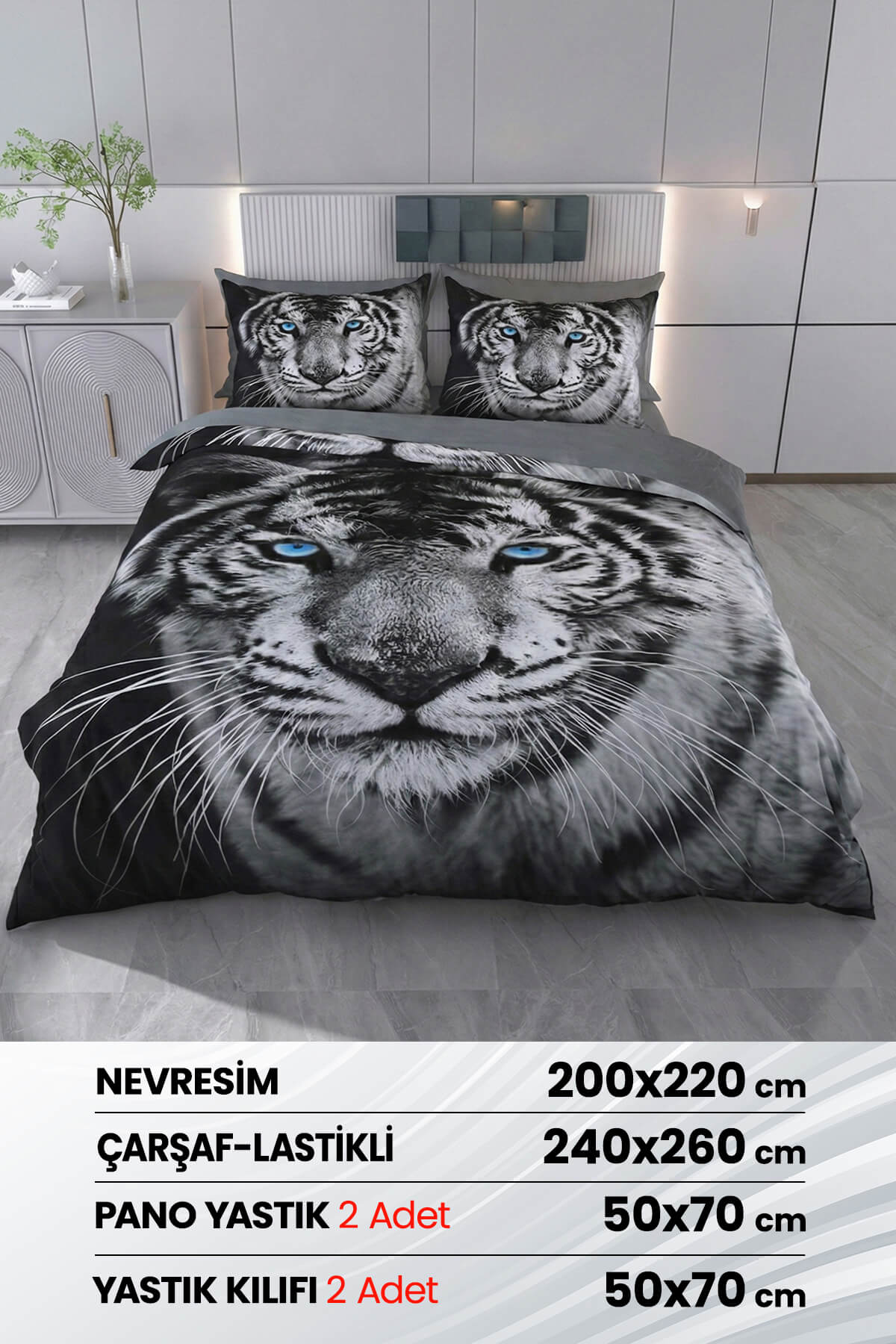 Çift Kişilik 3D Baskılı %100 Pamuk Saten 6 Parça Nevresim Takımı