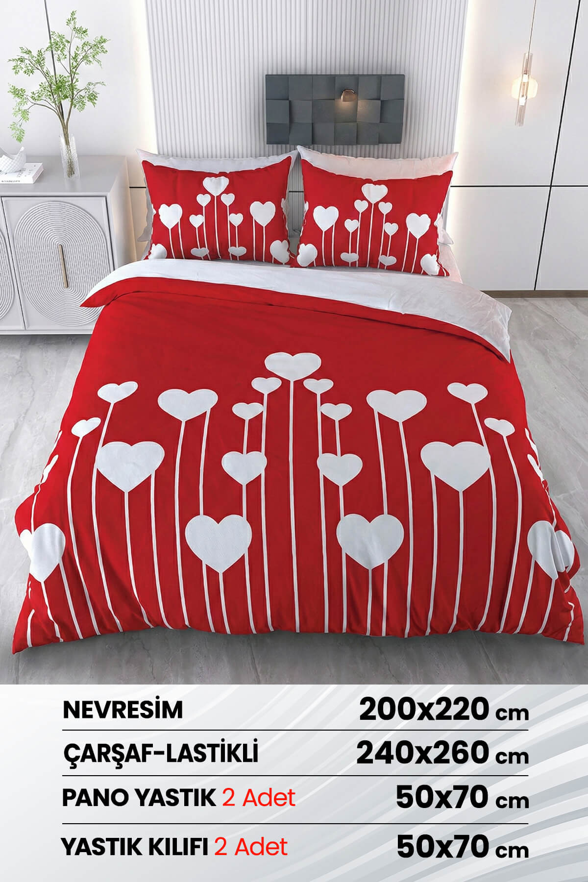 Çift Kişilik 3D Baskılı %100 Pamuk Saten 6 Parça Nevresim Takımı