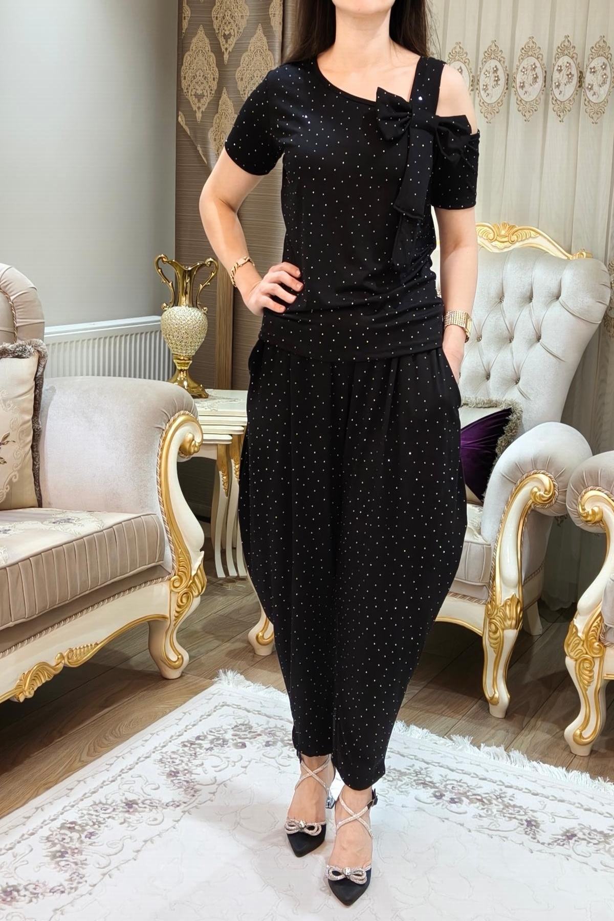 Taşlı Simli Kadın Şalvar Takımı 2 Parça