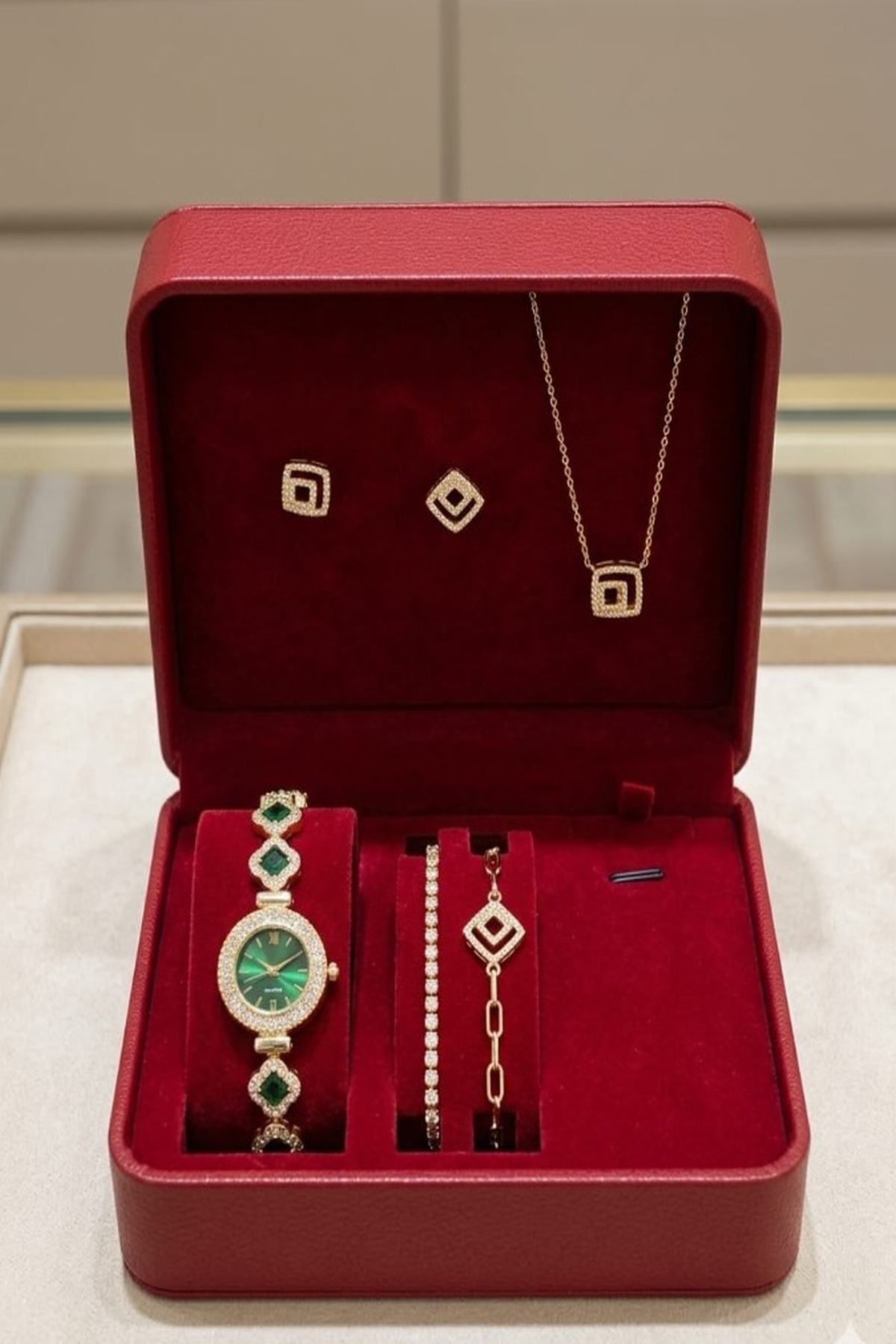 Kutulu Kadın Kol Saati Seti