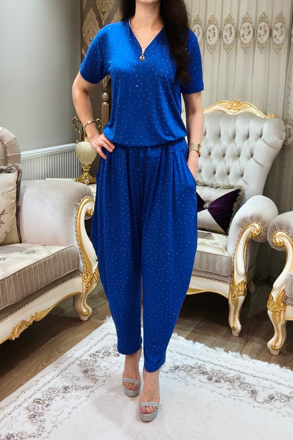 Taşlı Simli Kadın Şalvar Takımı 2 Parça