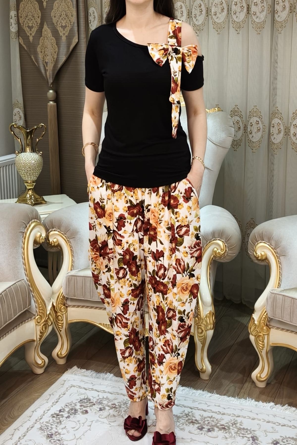 Desenli Kadın Şalvar Takımı 2 Parça