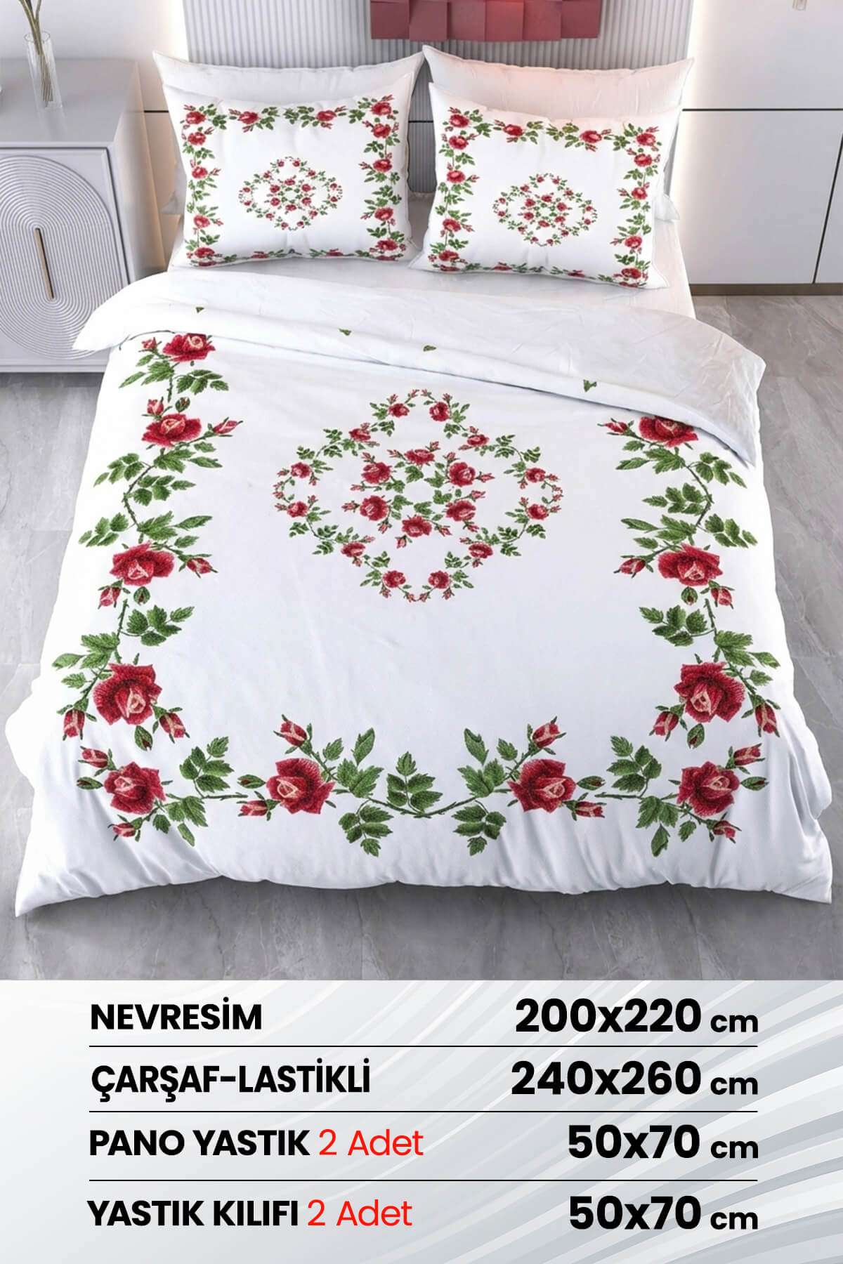 Çift Kişilik 3D Baskılı %100 Pamuk Saten 6 Parça Nevresim Takımı