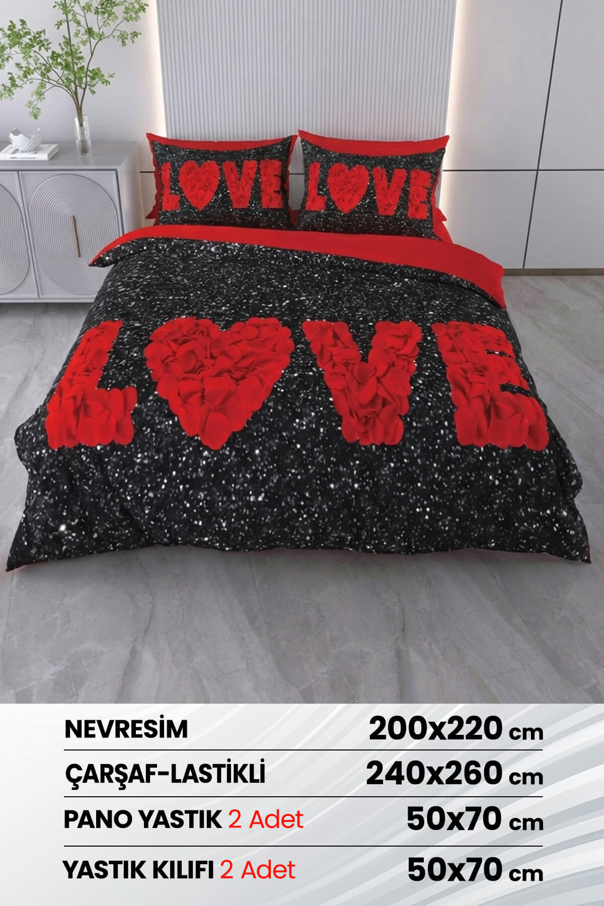 Çift Kişilik 3D Baskılı %100 Pamuk Saten 6 Parça Nevresim Takımı