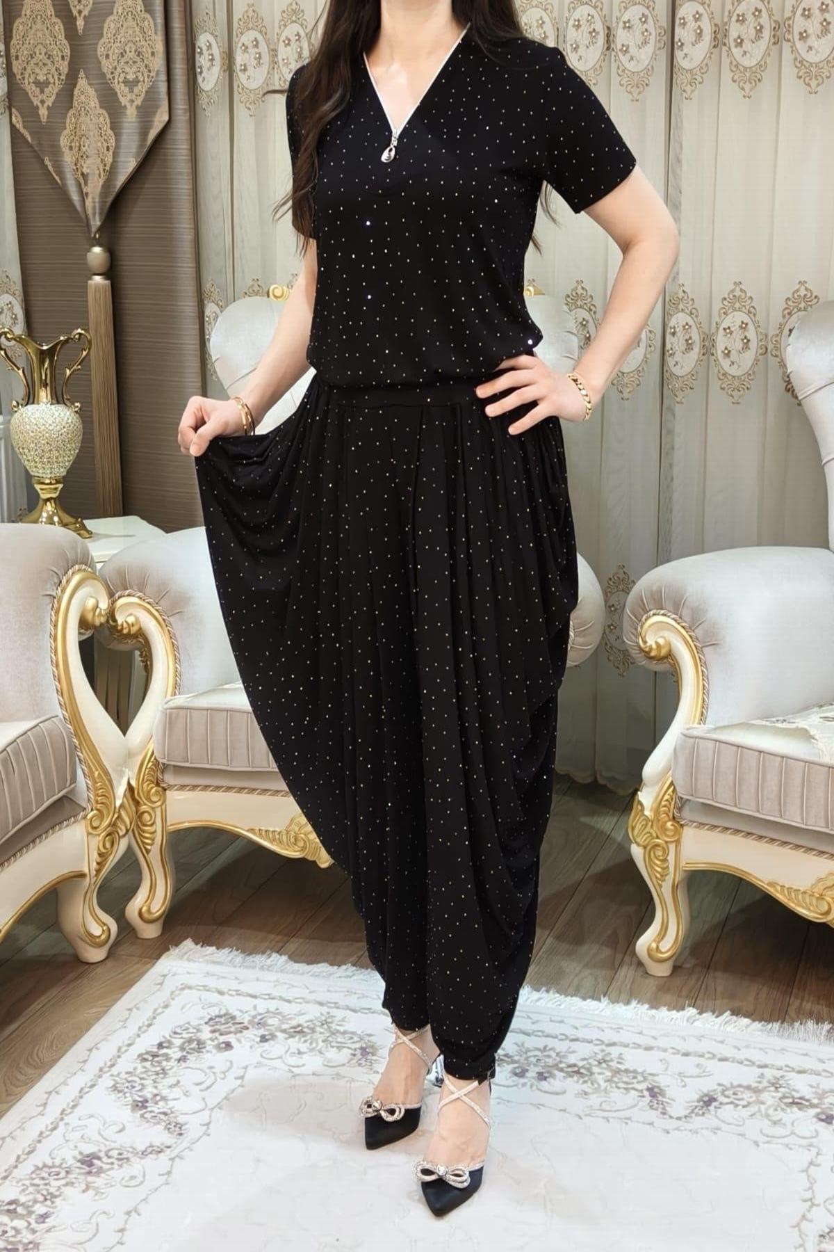 Taşlı Simli Kadın Şalvar Takımı 2 Parça