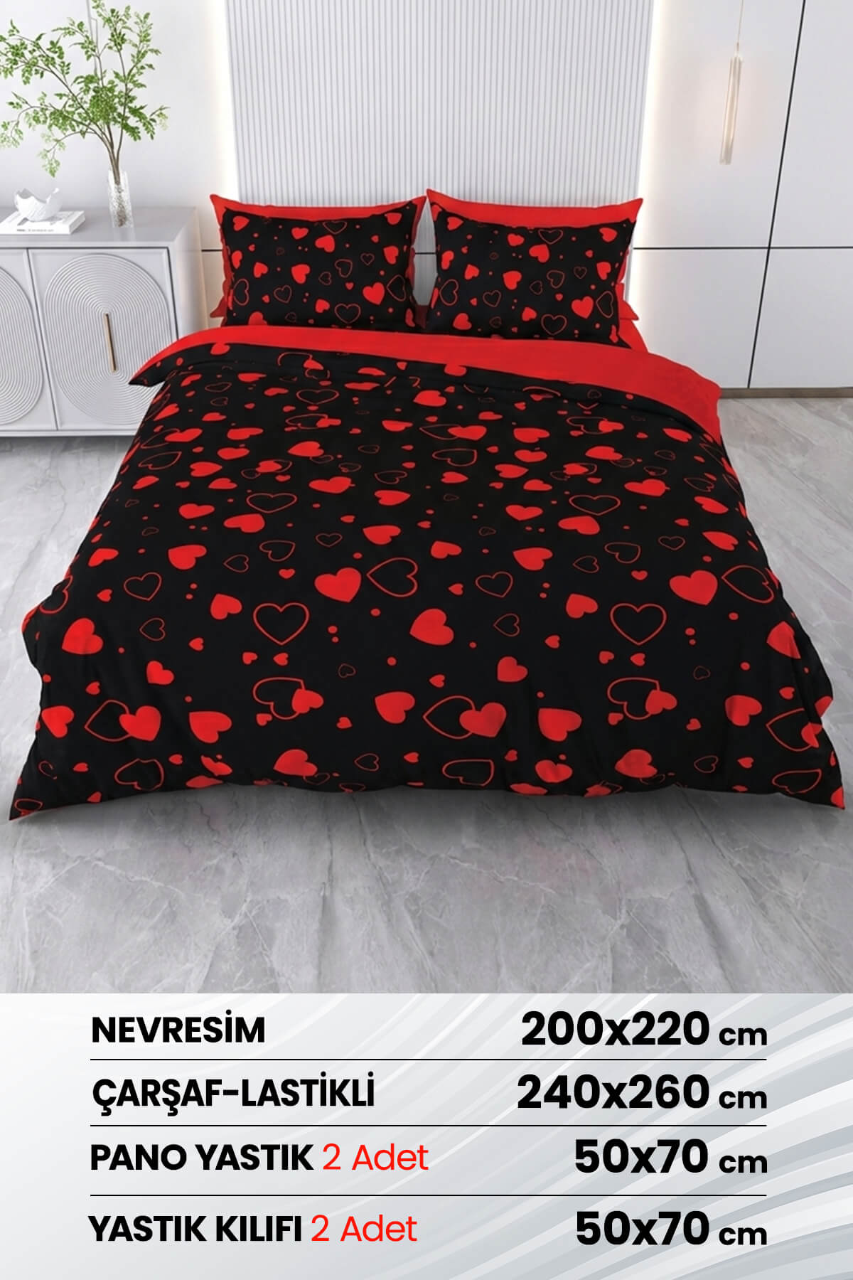 Çift Kişilik 3D Baskılı %100 Pamuk Saten 6 Parça Nevresim Takımı