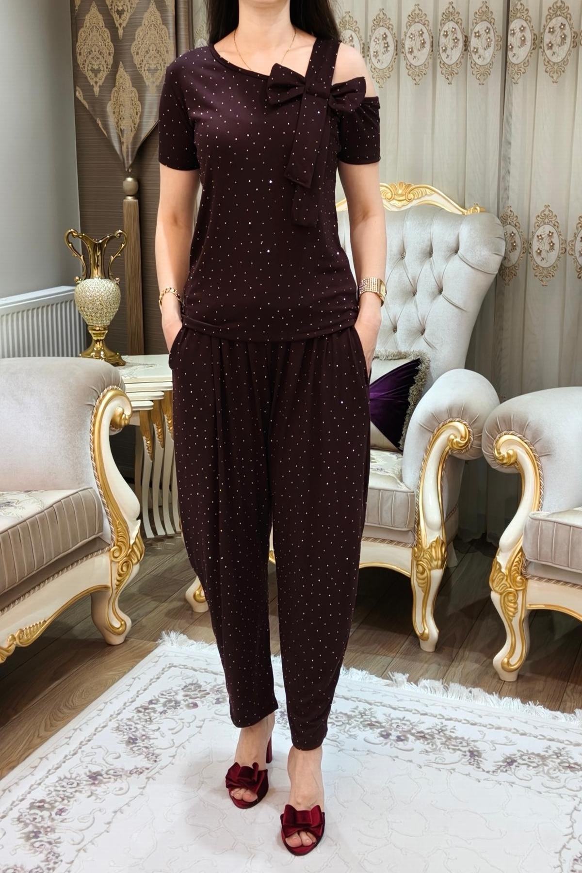 Taşlı Simli Kadın Şalvar Takımı 2 Parça