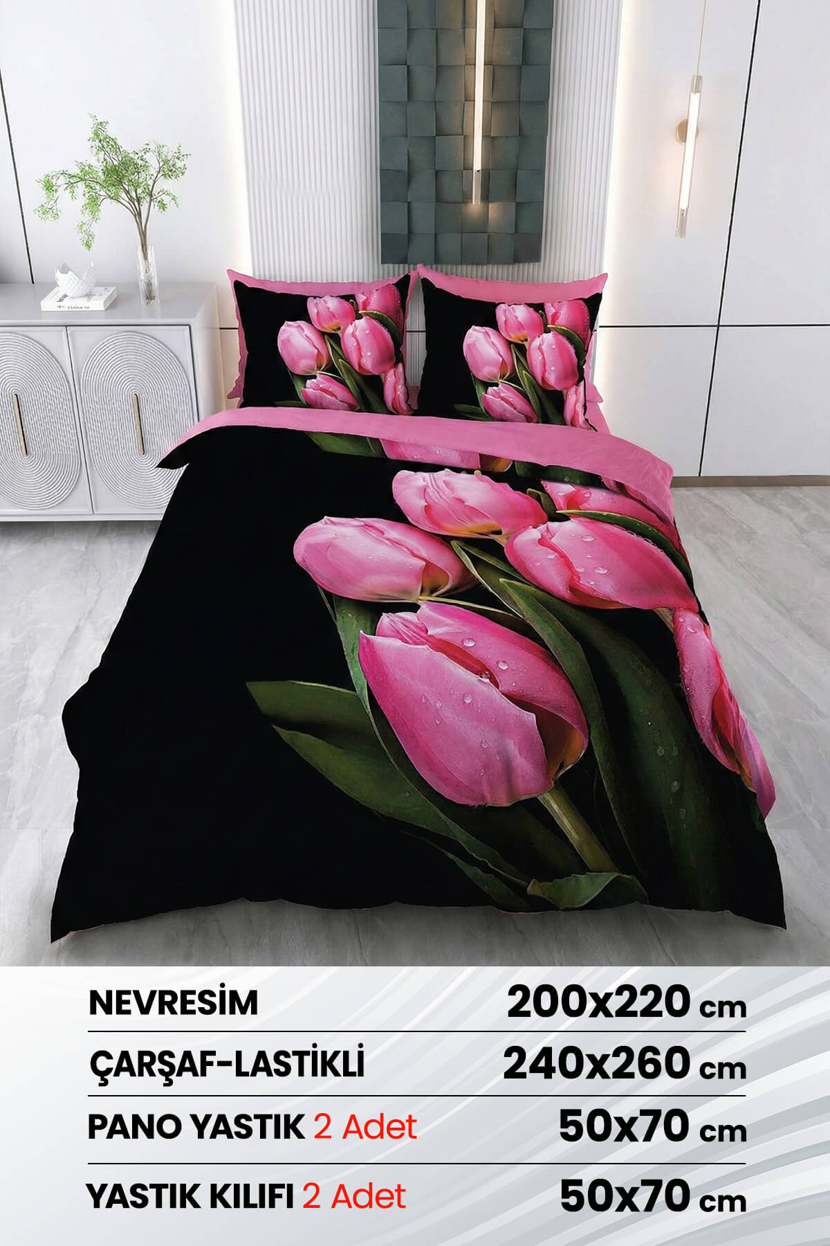 Çift Kişilik 3D Baskılı %100 Pamuk Saten 6 Parça Nevresim Takımı