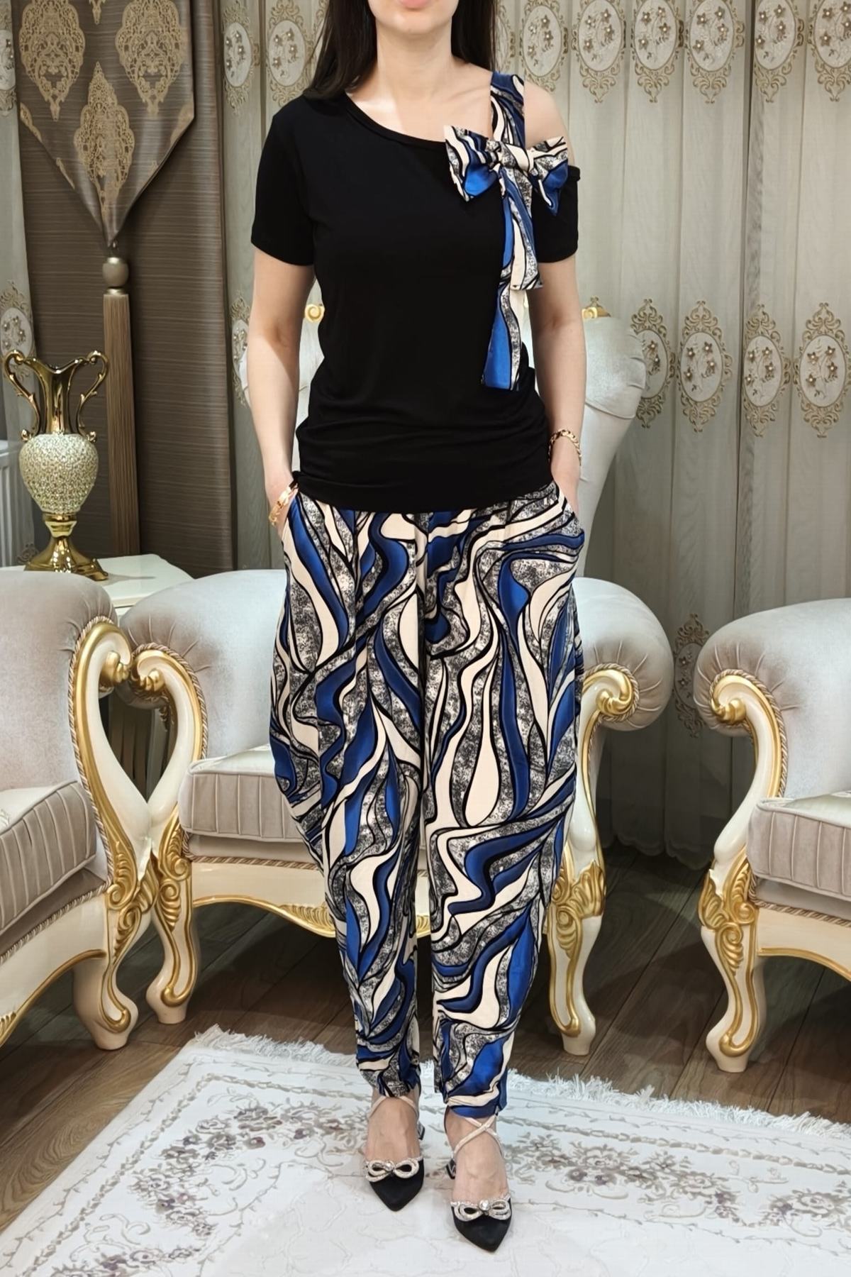 Desenli Kadın Şalvar Takımı 2 Parça