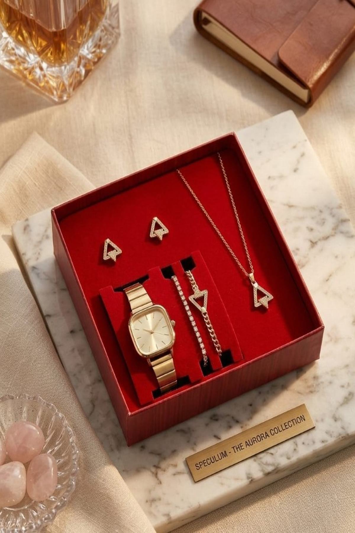 Kutulu Kadın Kol Saati Seti