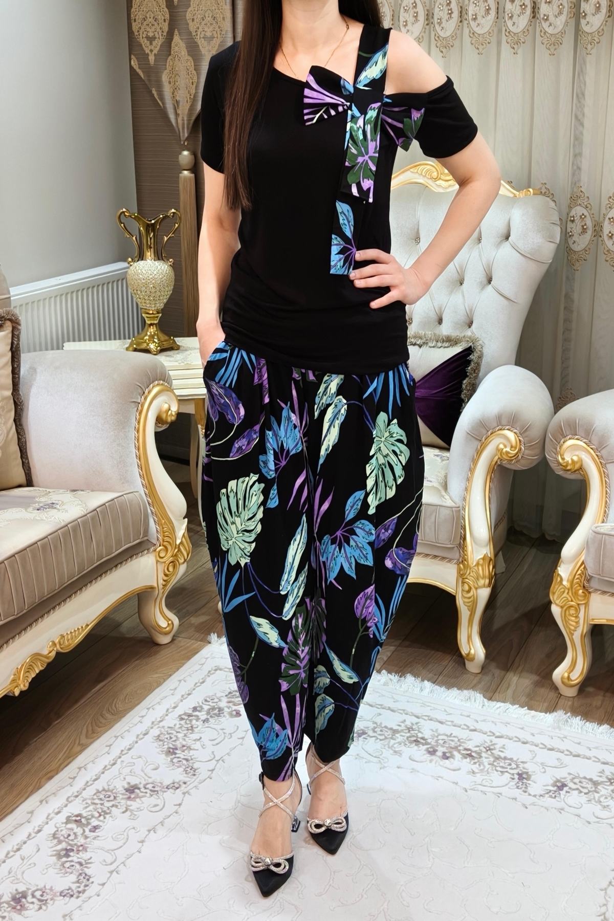 Desenli Kadın Şalvar Takımı 2 Parça