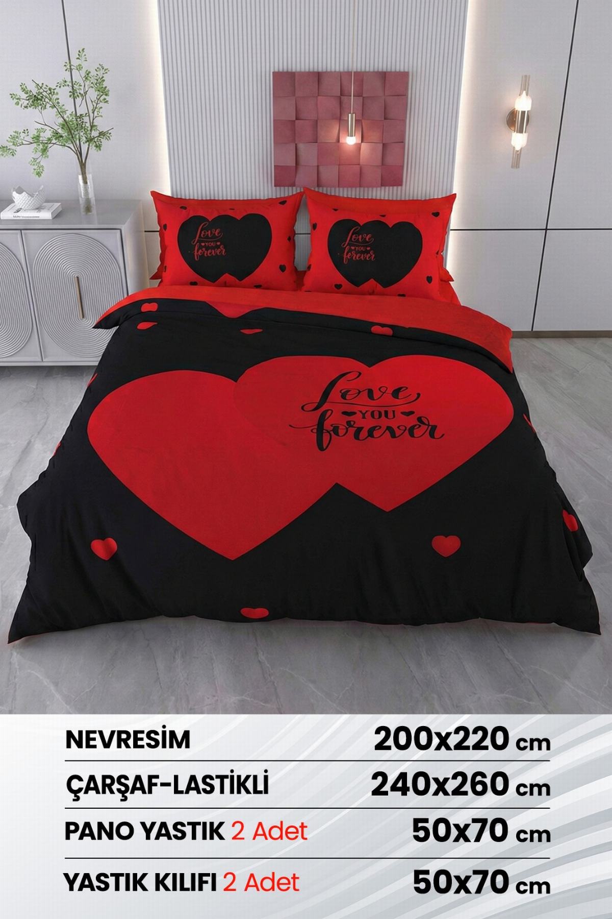 Çift Kişilik 3D Baskılı %100 Pamuk Saten 6 Parça Nevresim Takımı