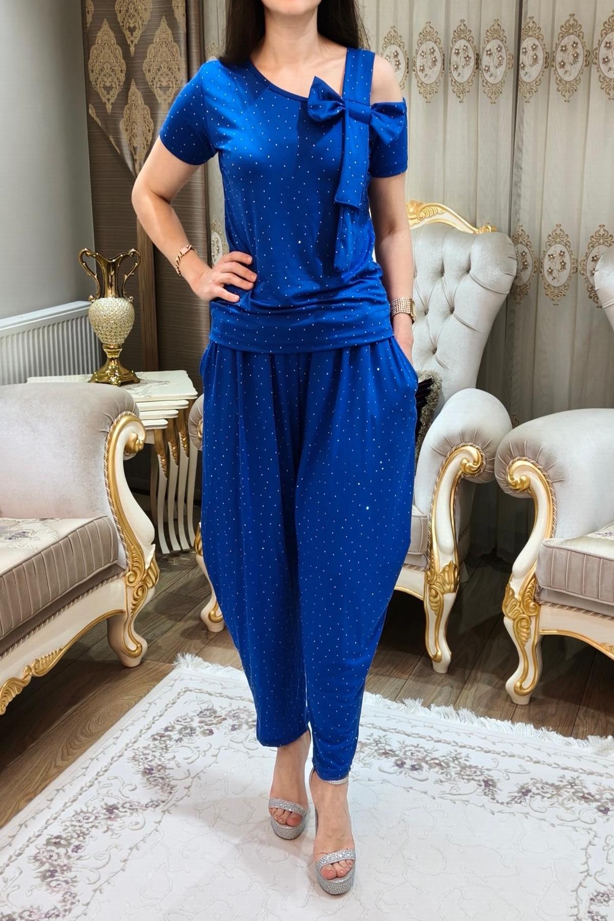 Taşlı Simli Kadın Şalvar Takımı 2 Parça