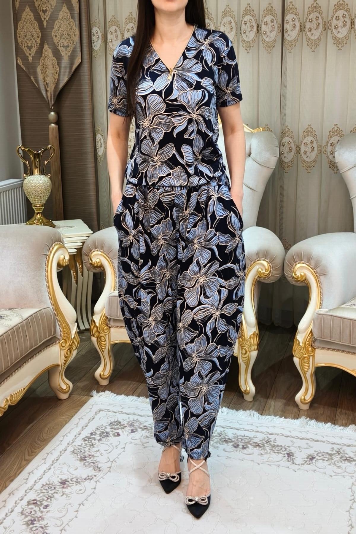 Desenli Kadın Şalvar Takımı 2 Parça