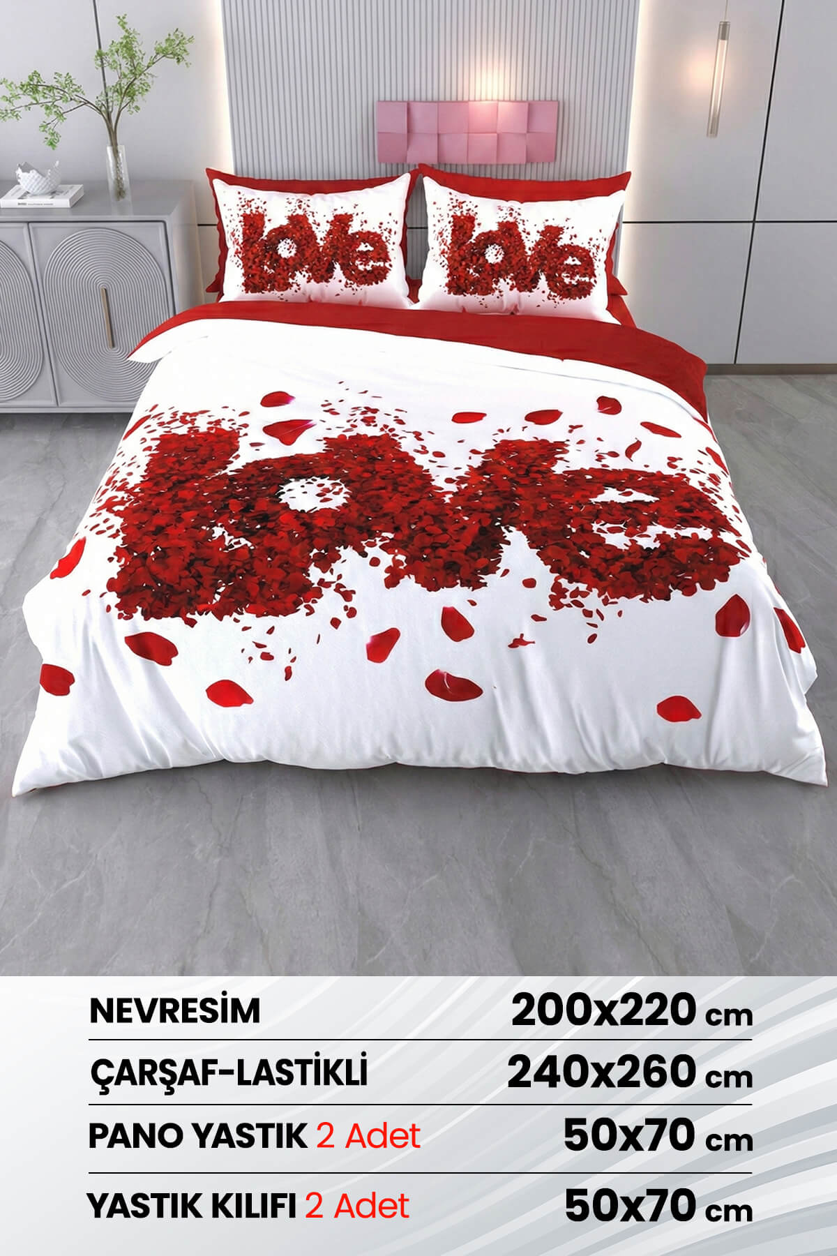 Çift Kişilik 3D Baskılı %100 Pamuk Saten 6 Parça Nevresim Takımı