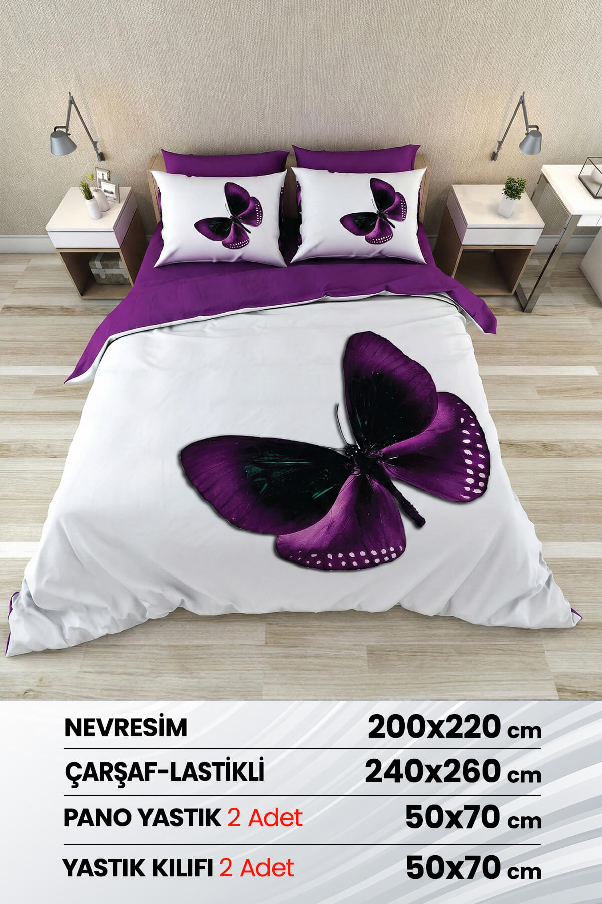 Çift Kişilik 3D Baskılı %100 Pamuk Saten 6 Parça Nevresim Takımı