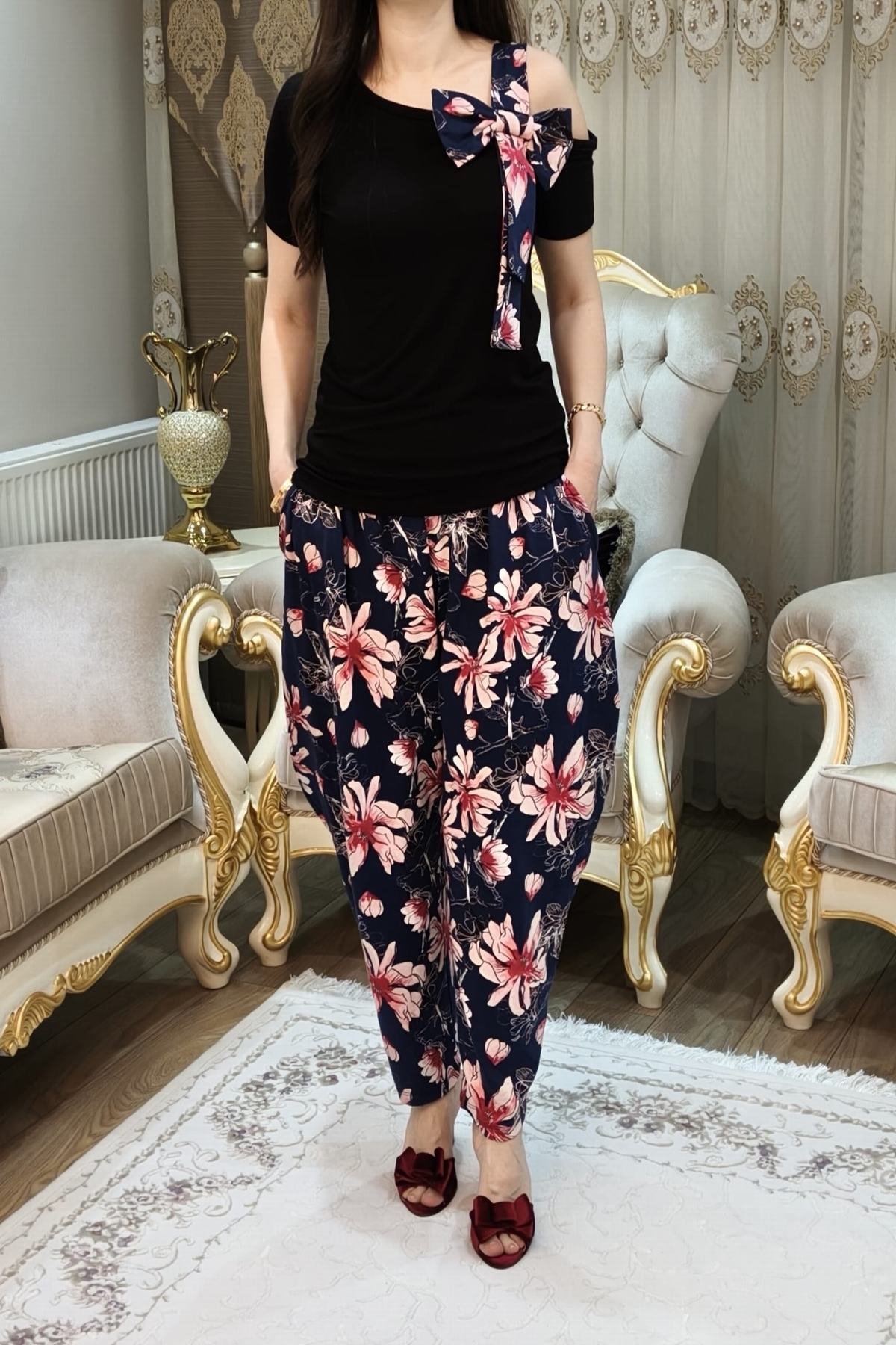 Desenli Kadın Şalvar Takımı 2 Parça