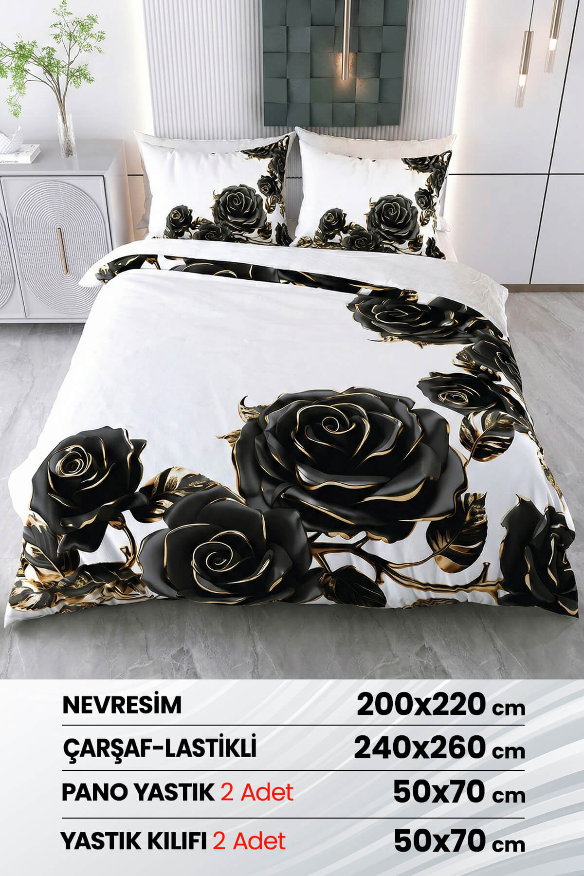 Çift Kişilik 3D Baskılı %100 Pamuk Saten 6 Parça Nevresim Takımı