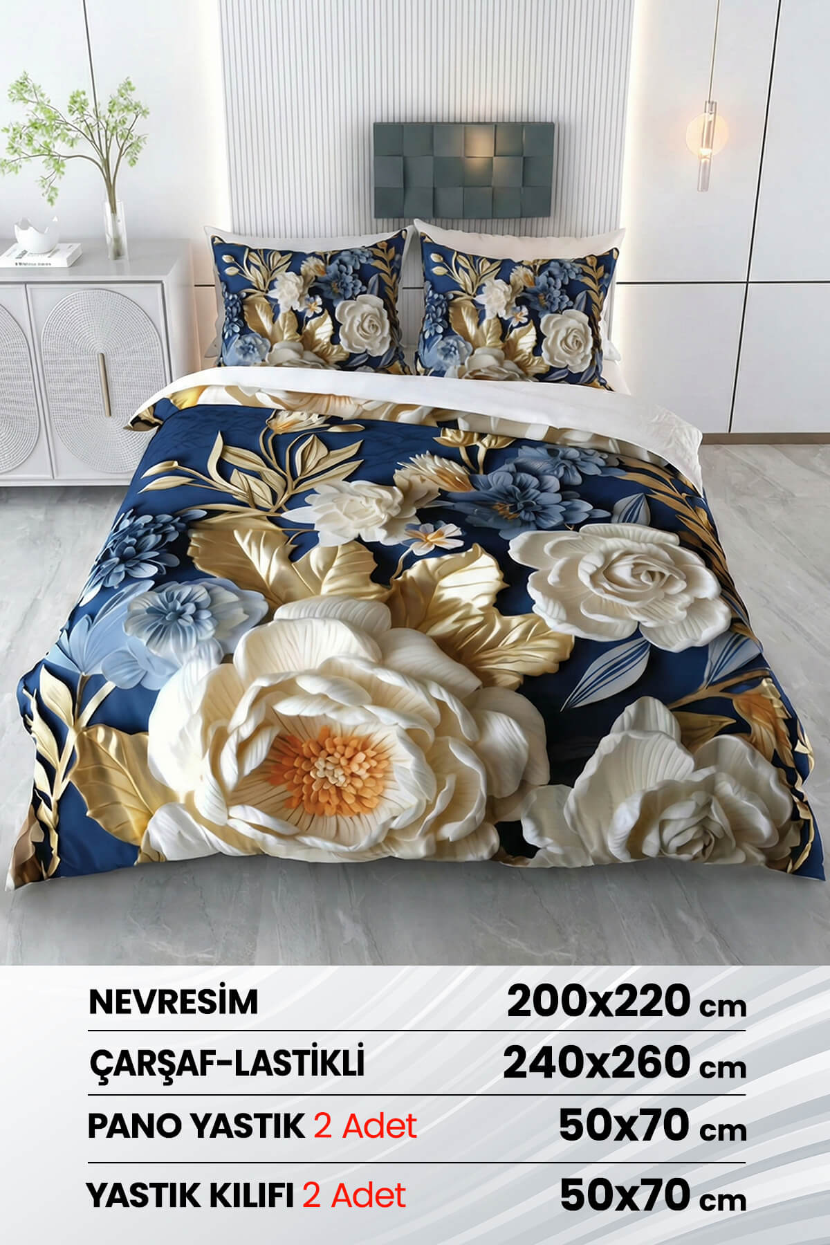Çift Kişilik 3D Baskılı %100 Pamuk Saten 6 Parça Nevresim Takımı