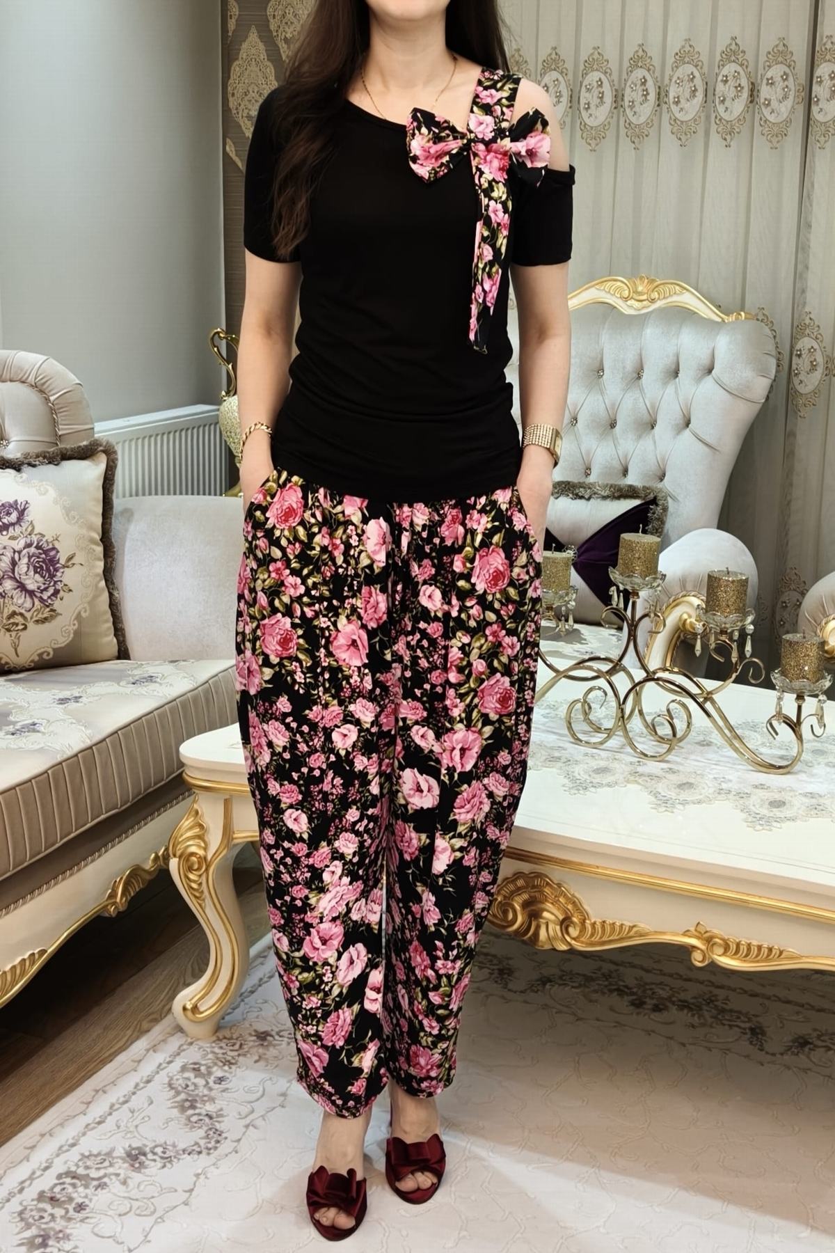 Desenli Kadın Şalvar Takımı 2 Parça